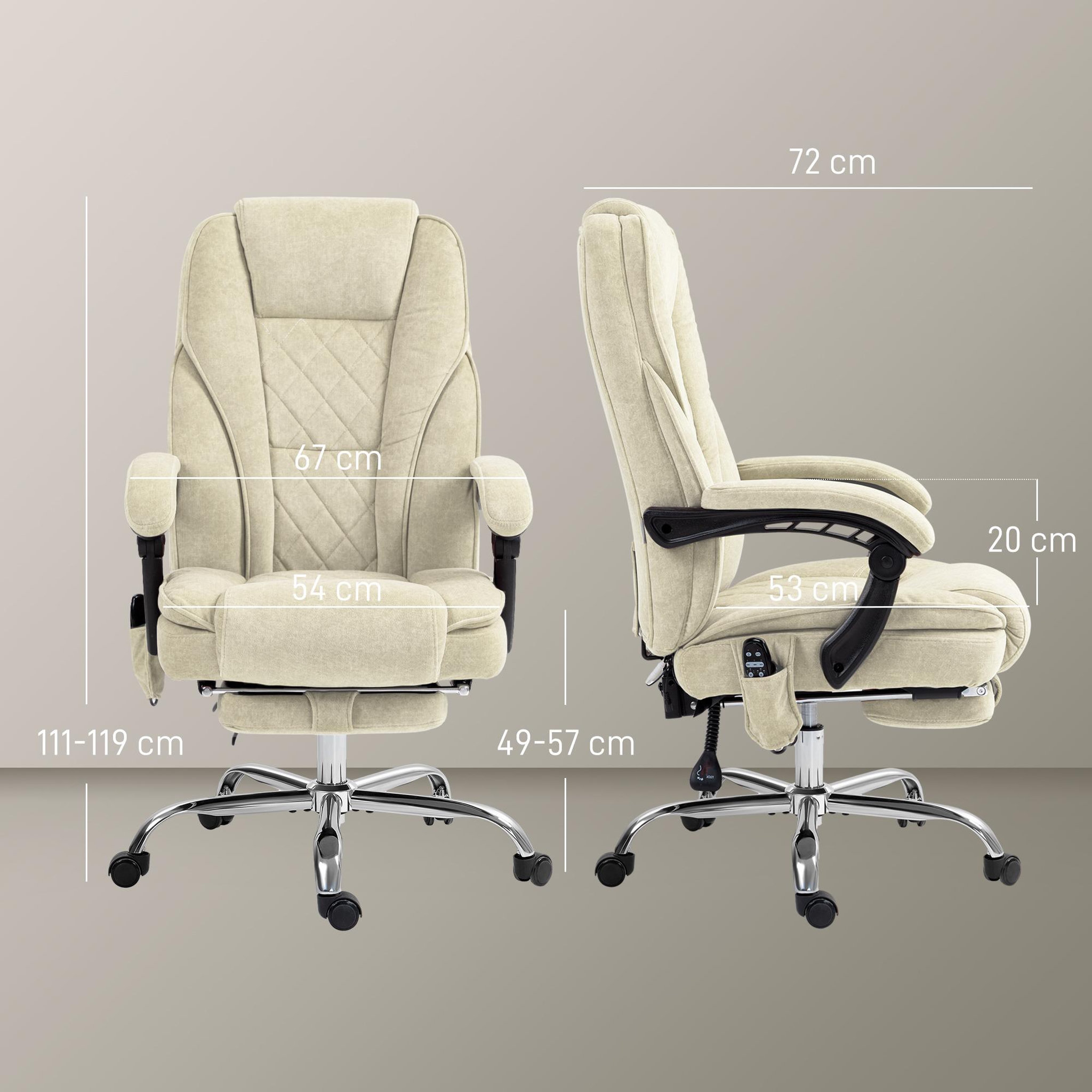 Voir la diapositive 3 : VINSETTO Fauteuil de bureau manager massant chauffant inclinable réglable télécommande repose-pieds rétractable velours beige sable
