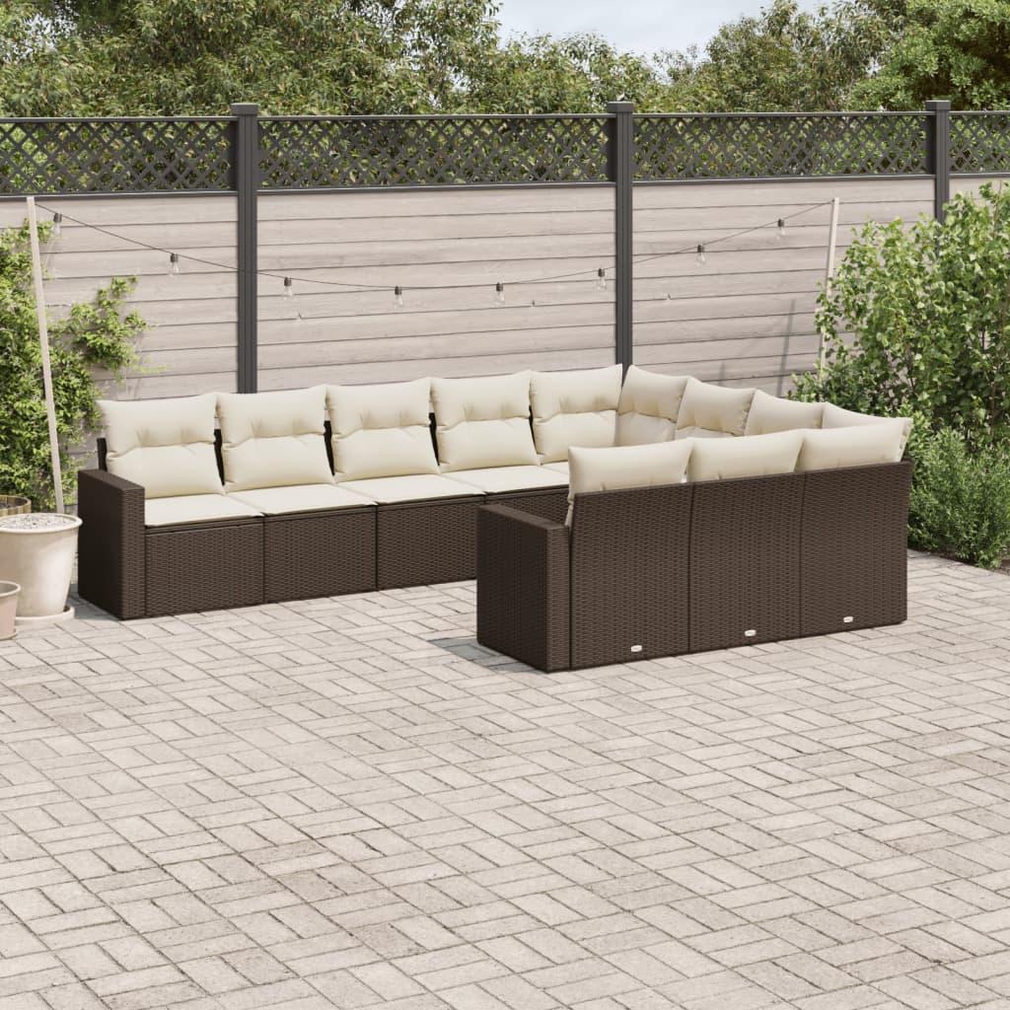 VIDAXL Salon de jardin 10 pcs avec coussins marron resine tressee