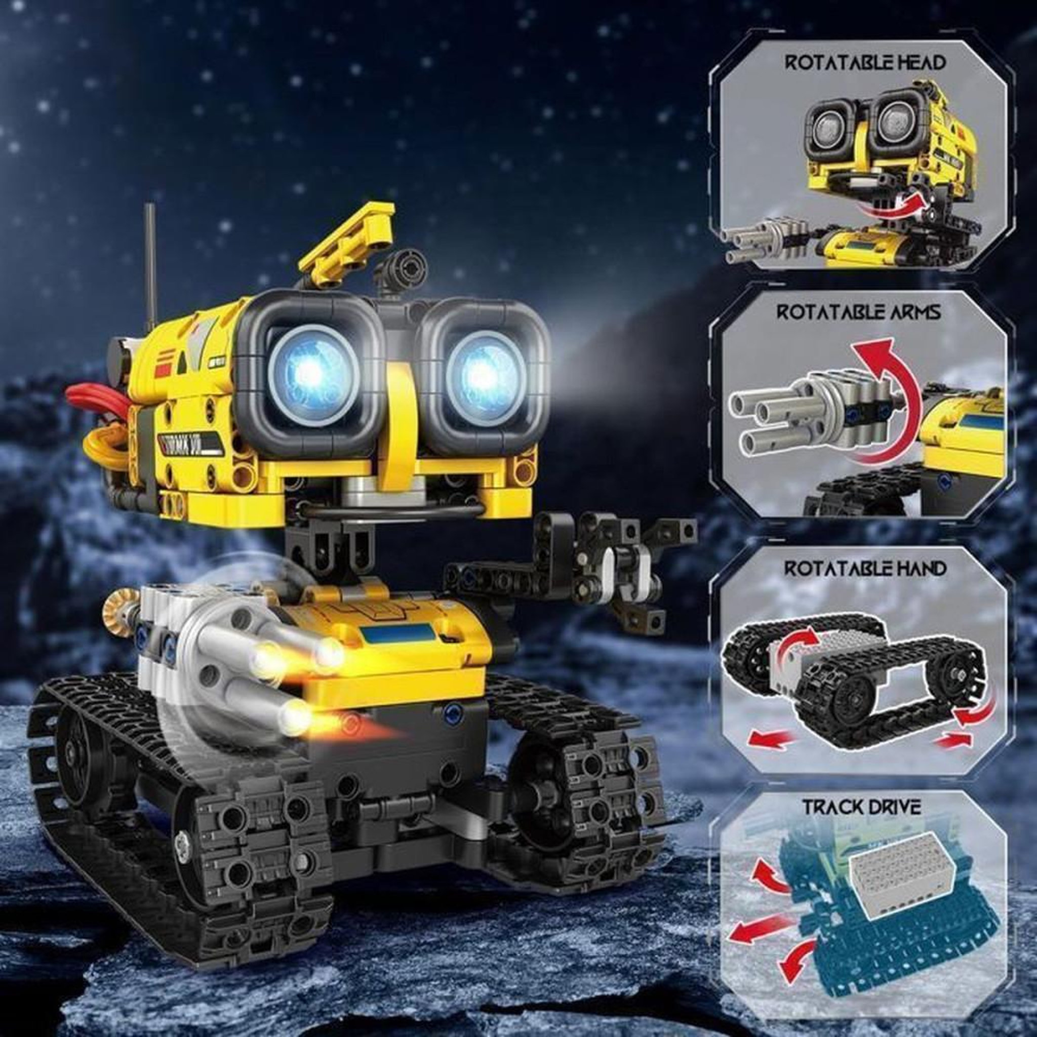 Voir la diapositive 4 : Kit véhicule robot 5 en 1 Cubimana, 560 pièces, corps jaune