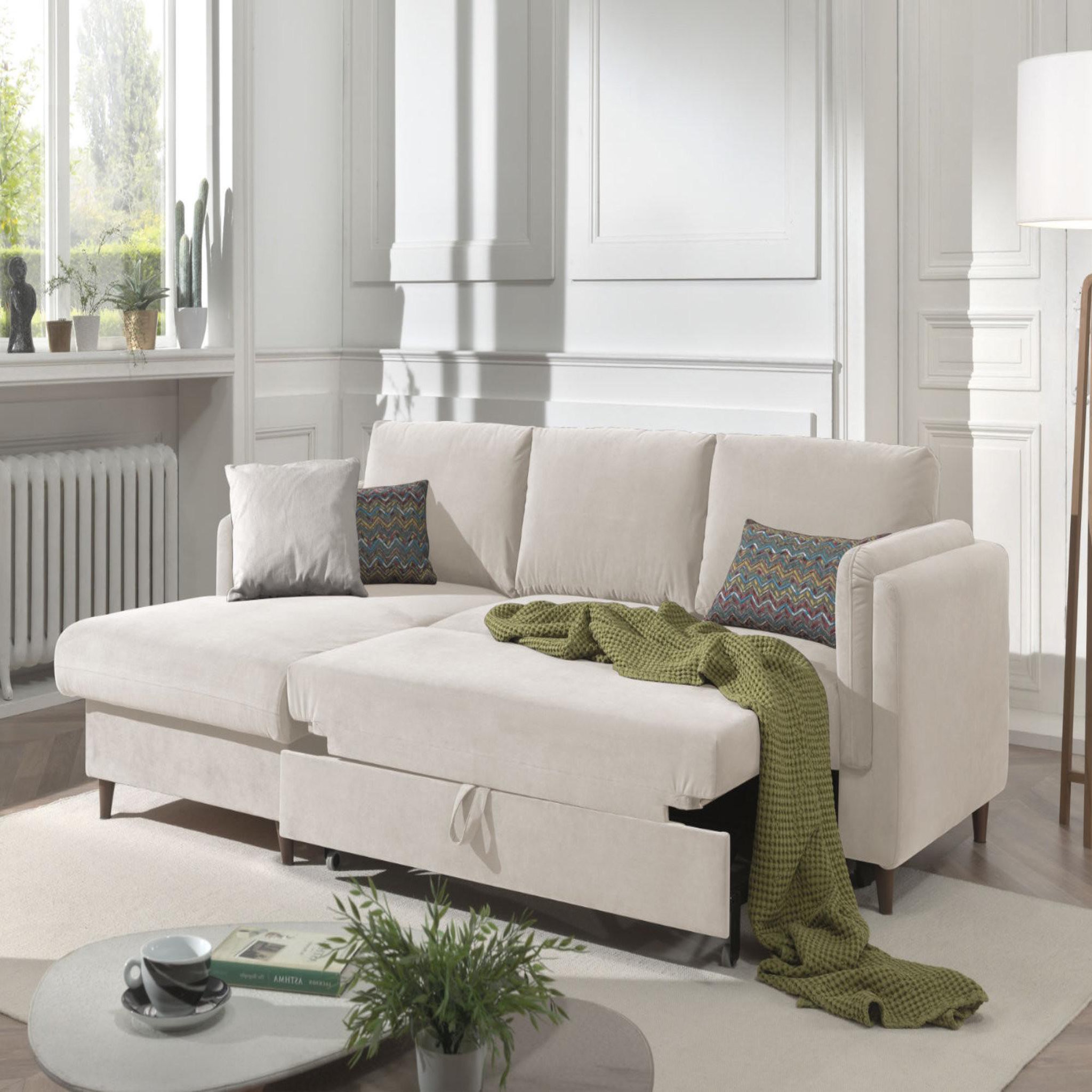 Voir la diapositive 3 : BEST MOBILIER Brooke - canapé d'angle gauche - convertible avec coffre - 4 places - en velours