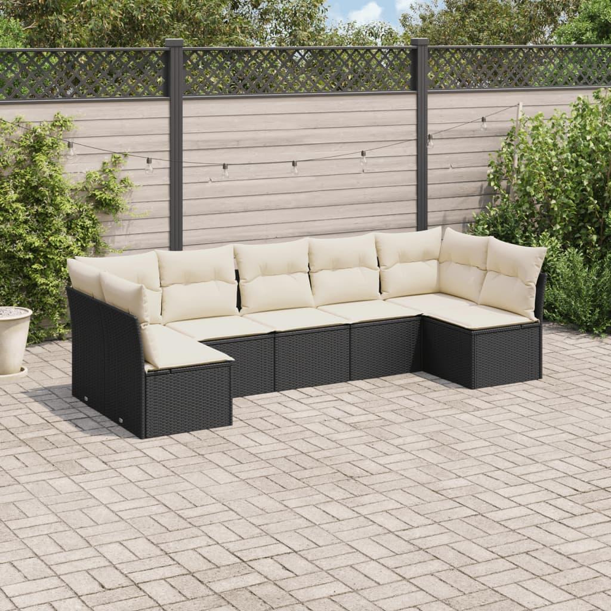 VIDAXL Salon de jardin 7 pcs avec coussins noir resine tressee