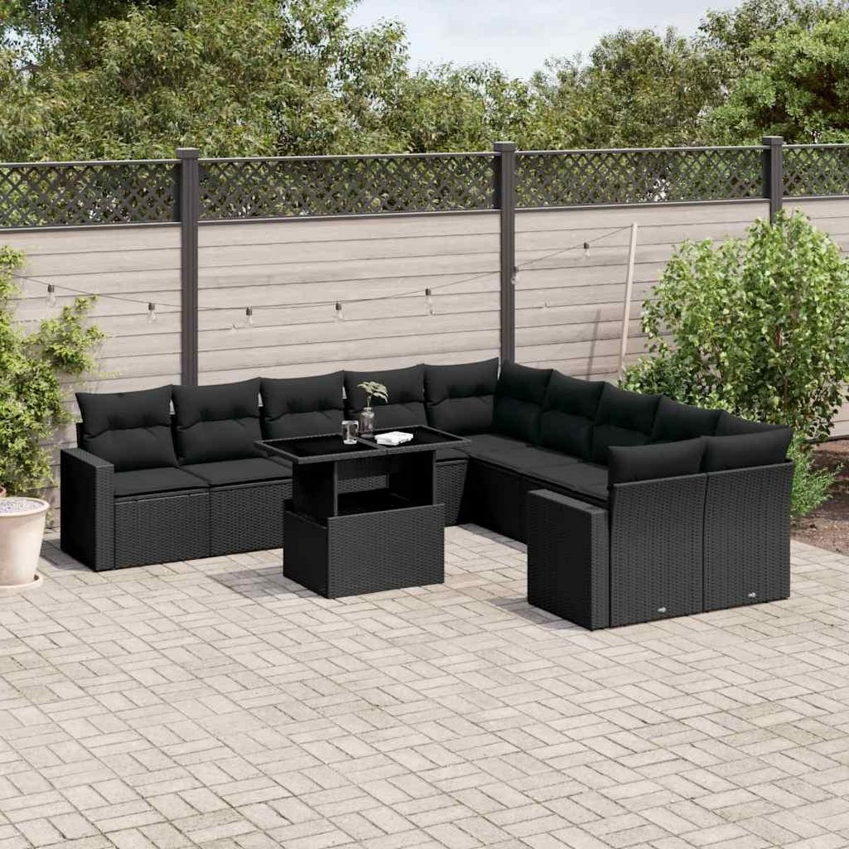 VIDAXL Salon de jardin 11 pcs avec coussins noir resine tressee