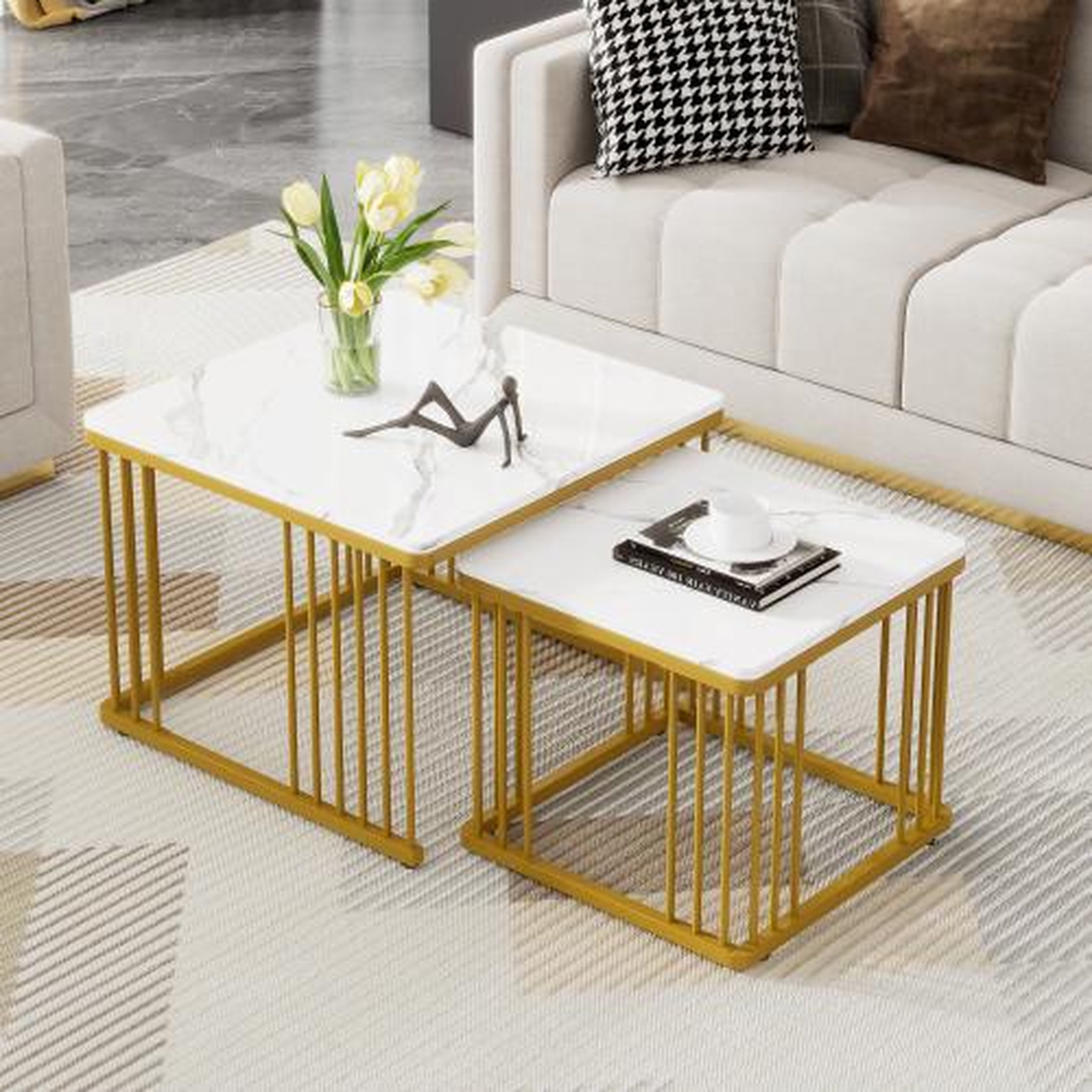 Voir la diapositive 2 : MERAX Table basse gigogne rectangulaire blanc - 60x60 cm mdf