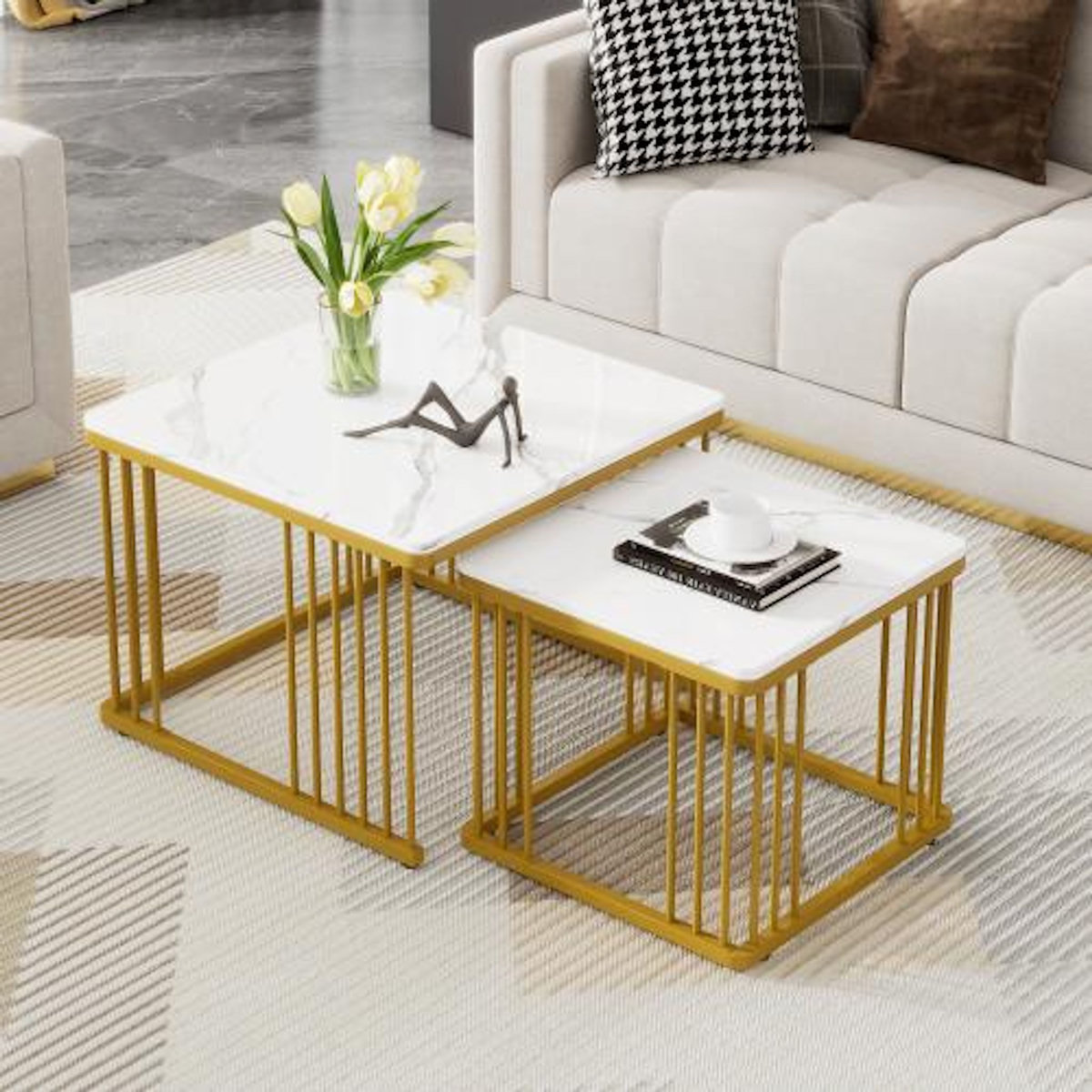 MERAX Table basse gigogne rectangulaire blanc - 60x60 cm mdf