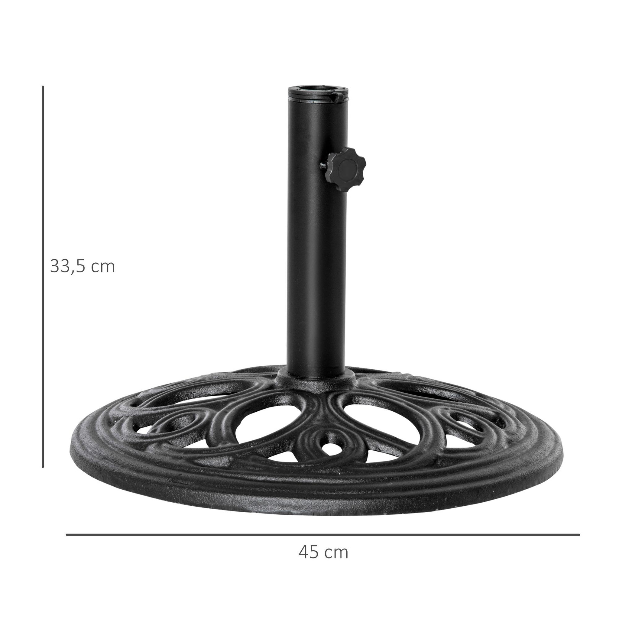 Voir la diapositive 3 : OUTSUNNY Pied de parasol design rosace aspect fer forgé poids net 11,5 Kg dia. 45 cm fonte noir
