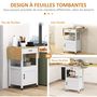 Voir la diapositive 5 : HOMCOM Desserte de cuisine extensible sur roulettes - porte, niche, tiroir - rallonges bois hévéa verni MDF blanc