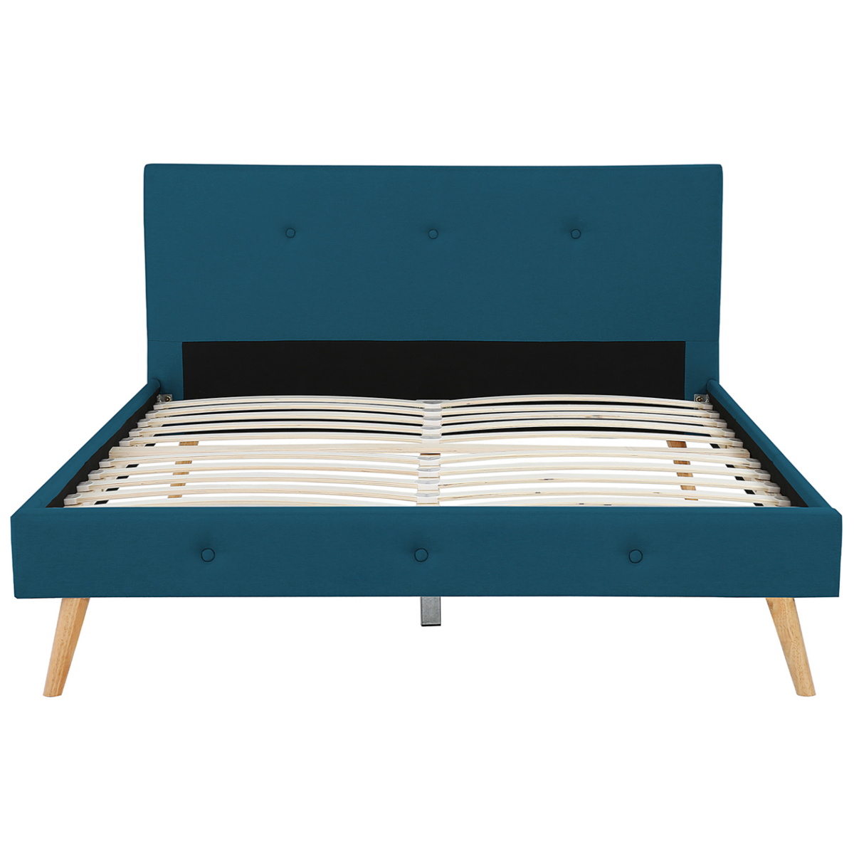 ID MARKET Lit double scandinave OSLO avec tête de lit et sommier 160 x 200 cm tissu bleu canard