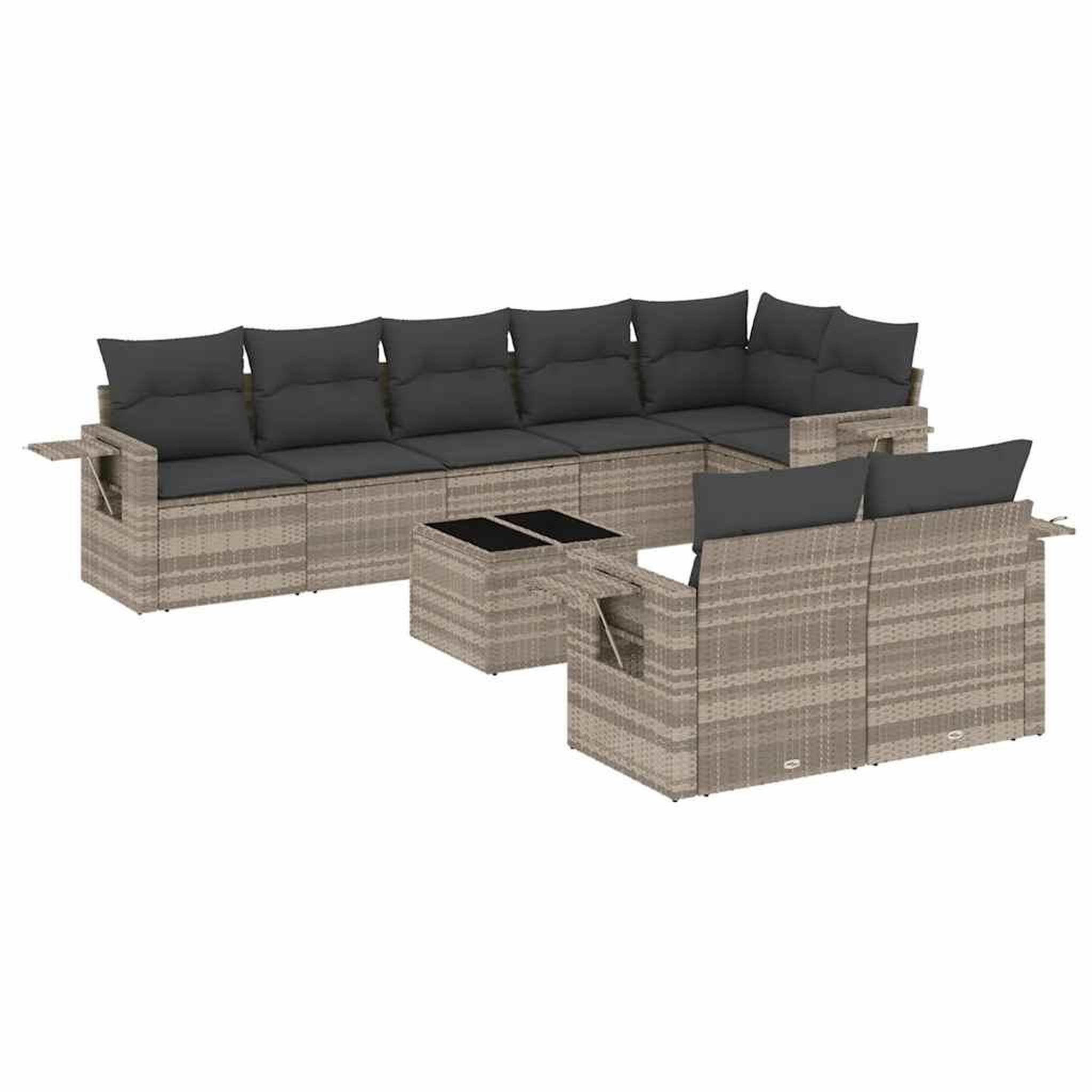 Voir la diapositive 2 : VIDAXL Salon de jardin 9 pcs avec coussins gris clair resine tressee