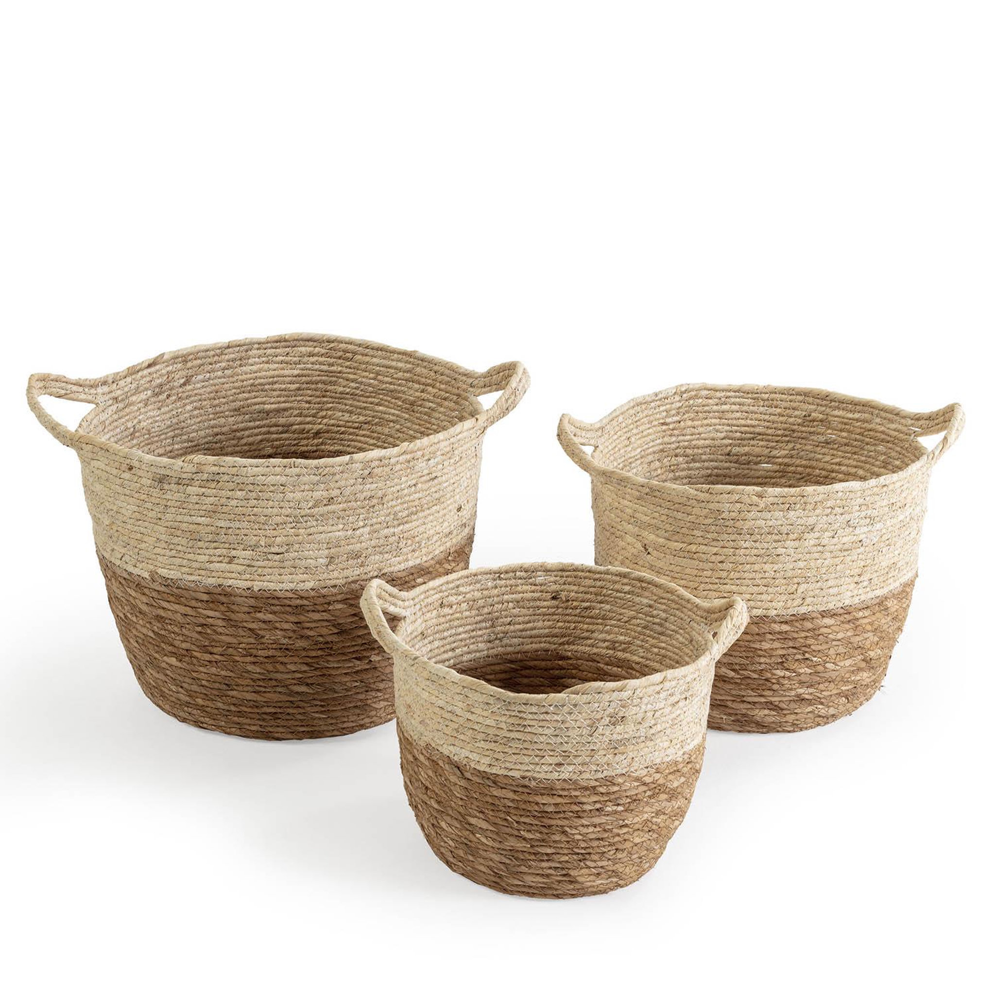 VS VENTA-STOCK Set de 3 paniers Brais fibre naturelle, blanc/naturel