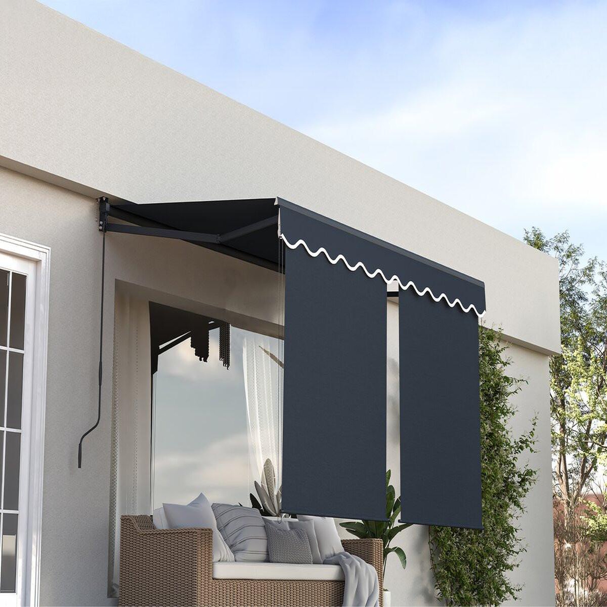 Voir la diapositive 2 : Habitat et Jardin Store banne avec lambrequin en aluminium 2 x 3 m   shadow  - gris anthracite