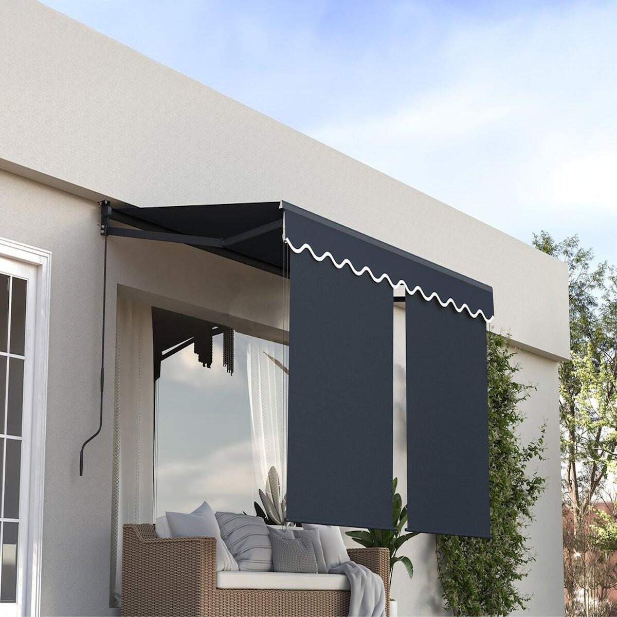 Habitat et Jardin Store banne avec lambrequin en aluminium 2 x 3 m   Shadow  - Gris anthracite