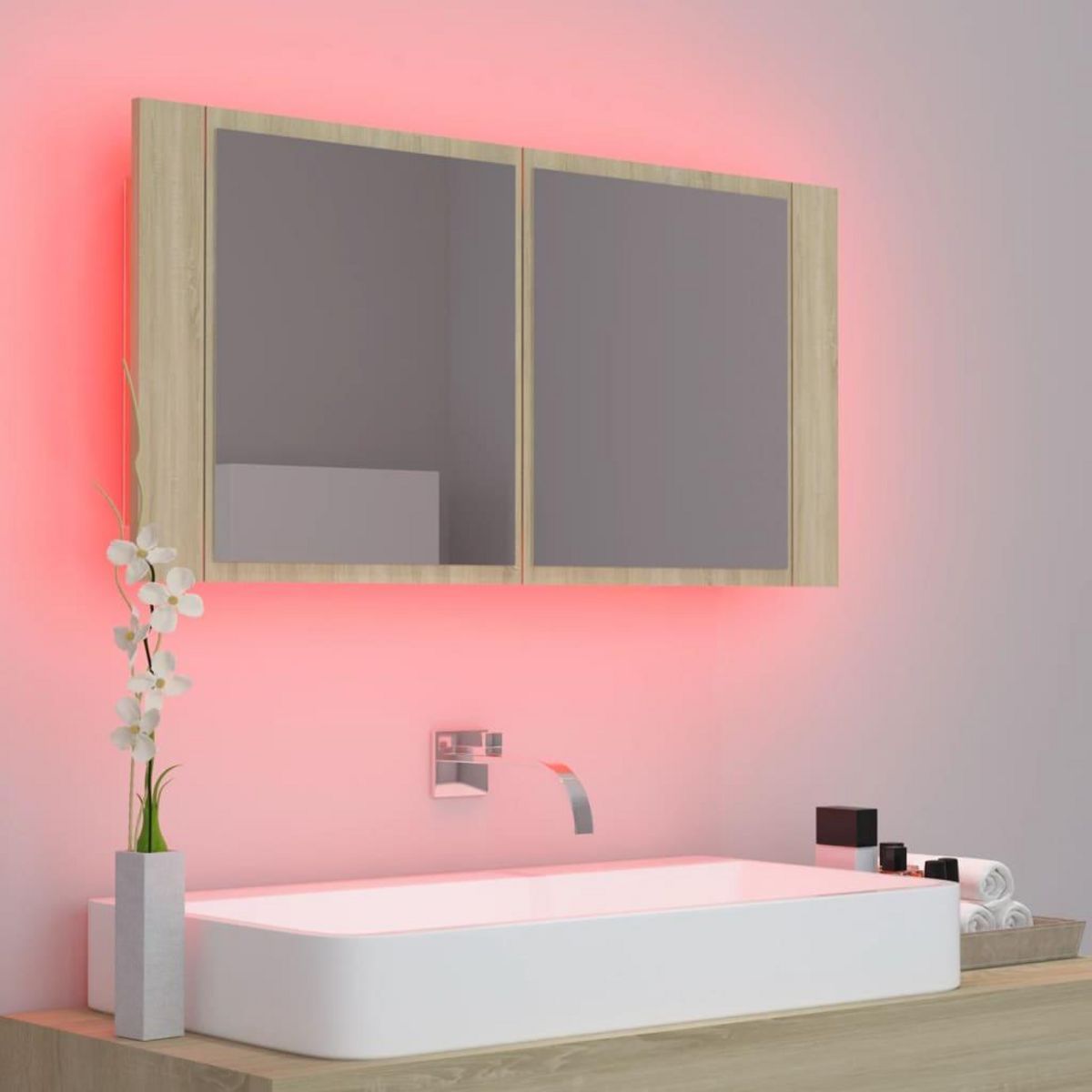 VIDAXL Armoire a miroir a LED de bain Chene sonoma 90x12x45 Acrylique