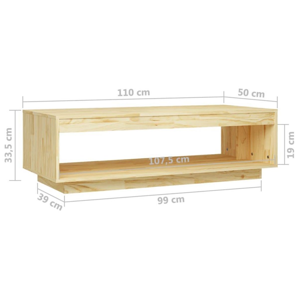VIDAXL Table basse 110x50x33,5 cm bois de pin massif