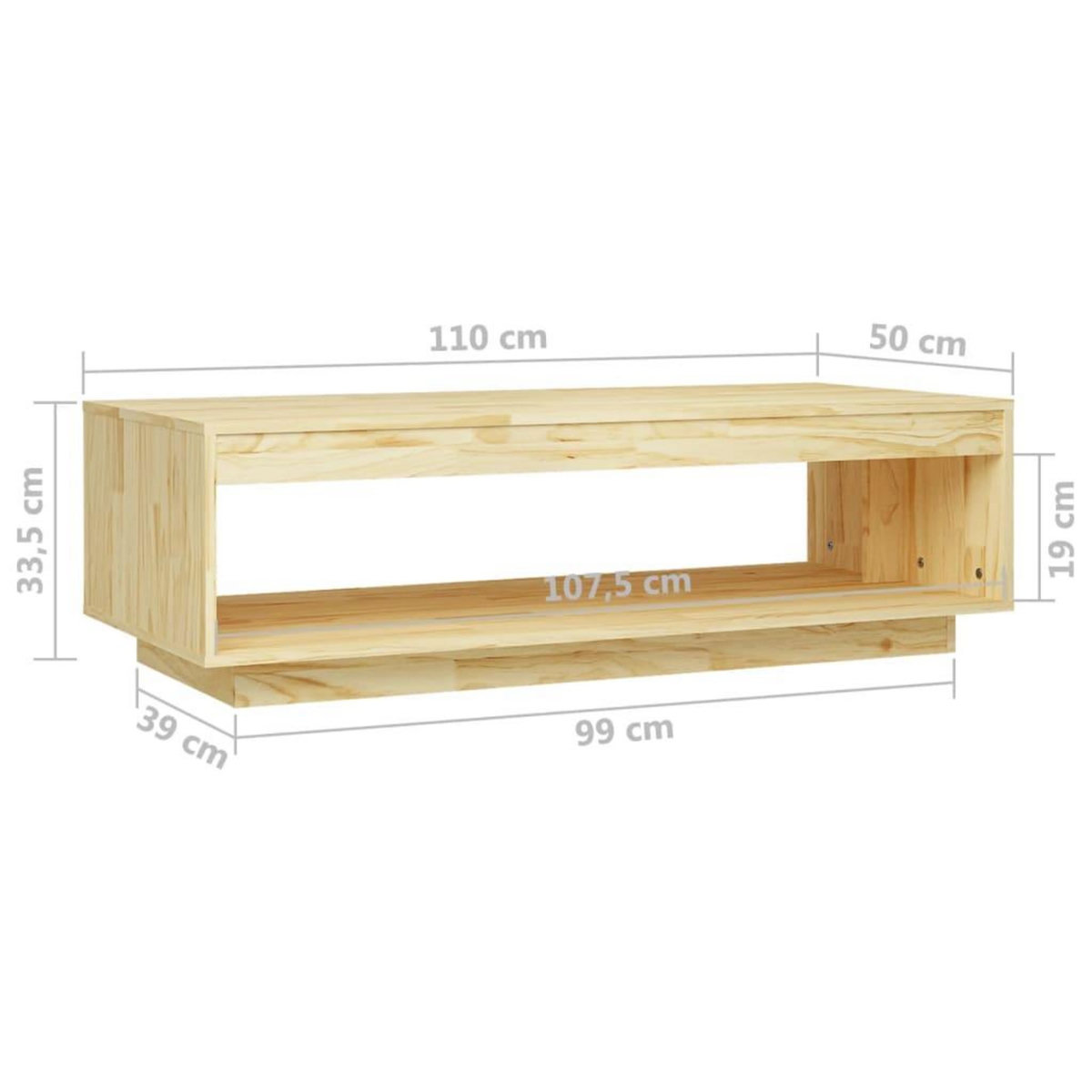VIDAXL Table basse 110x50x33,5 cm bois de pin massif
