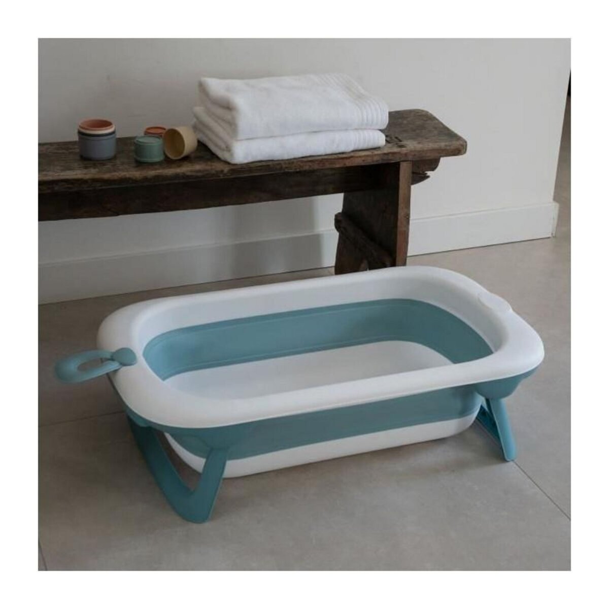 THERMOBABY Baignoire pliable - THERMOBABY - BALNÉA - Compact - Bouchon de vidange - Jusqu'a 18 mois - Bleu