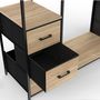Voir la diapositive 5 : ID MARKET Dressing double penderie + double colonne L. 140 cm UTAH avec 6 étagères et 6 bacs en tissu bois et noir