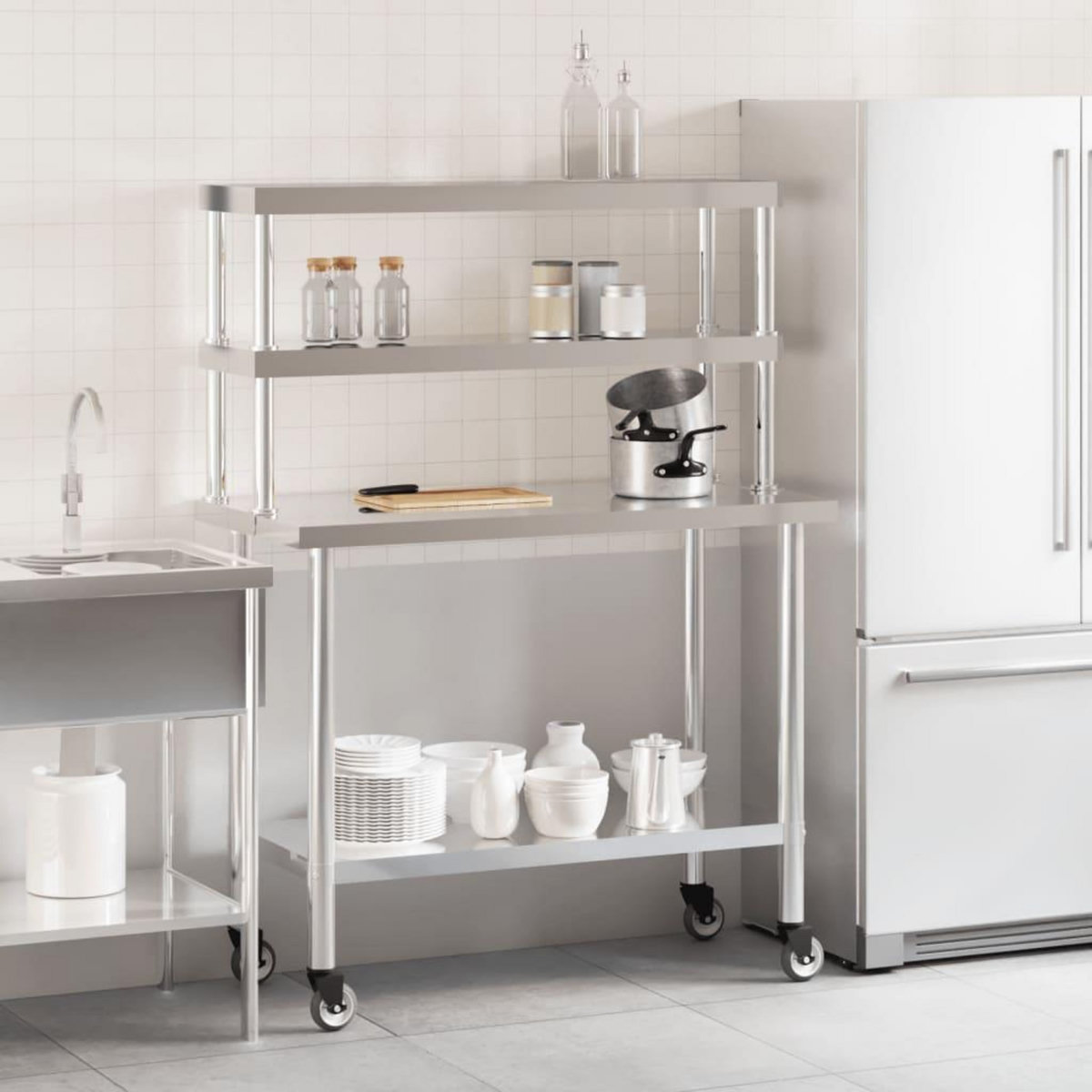 VIDAXL Table de travail de cuisine avec etagere 110x55x150 cm inox