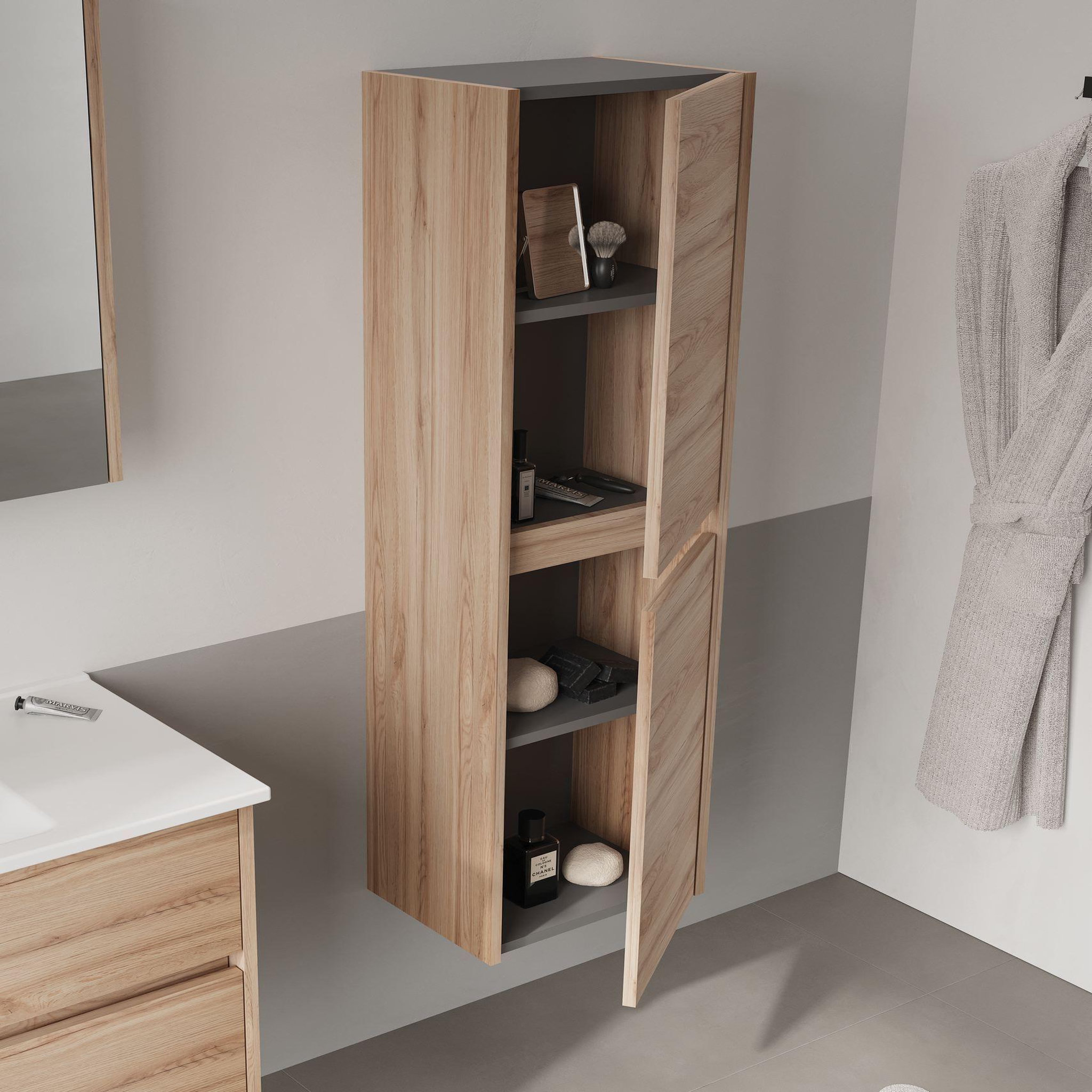 Voir la diapositive 3 : Habitat et Jardin Armoire de Salle de Bain  Side 40  - 40 x 27 x 138 cm - Oak