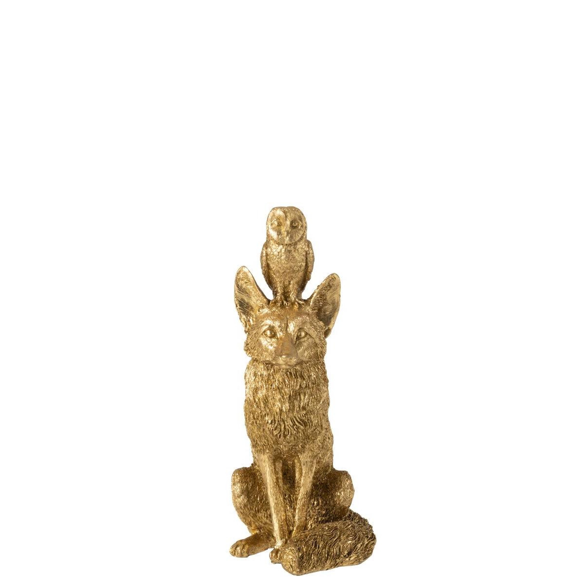Voir la diapositive 2 : J-LINE Statuette renard en résine  hibou  28cm doré