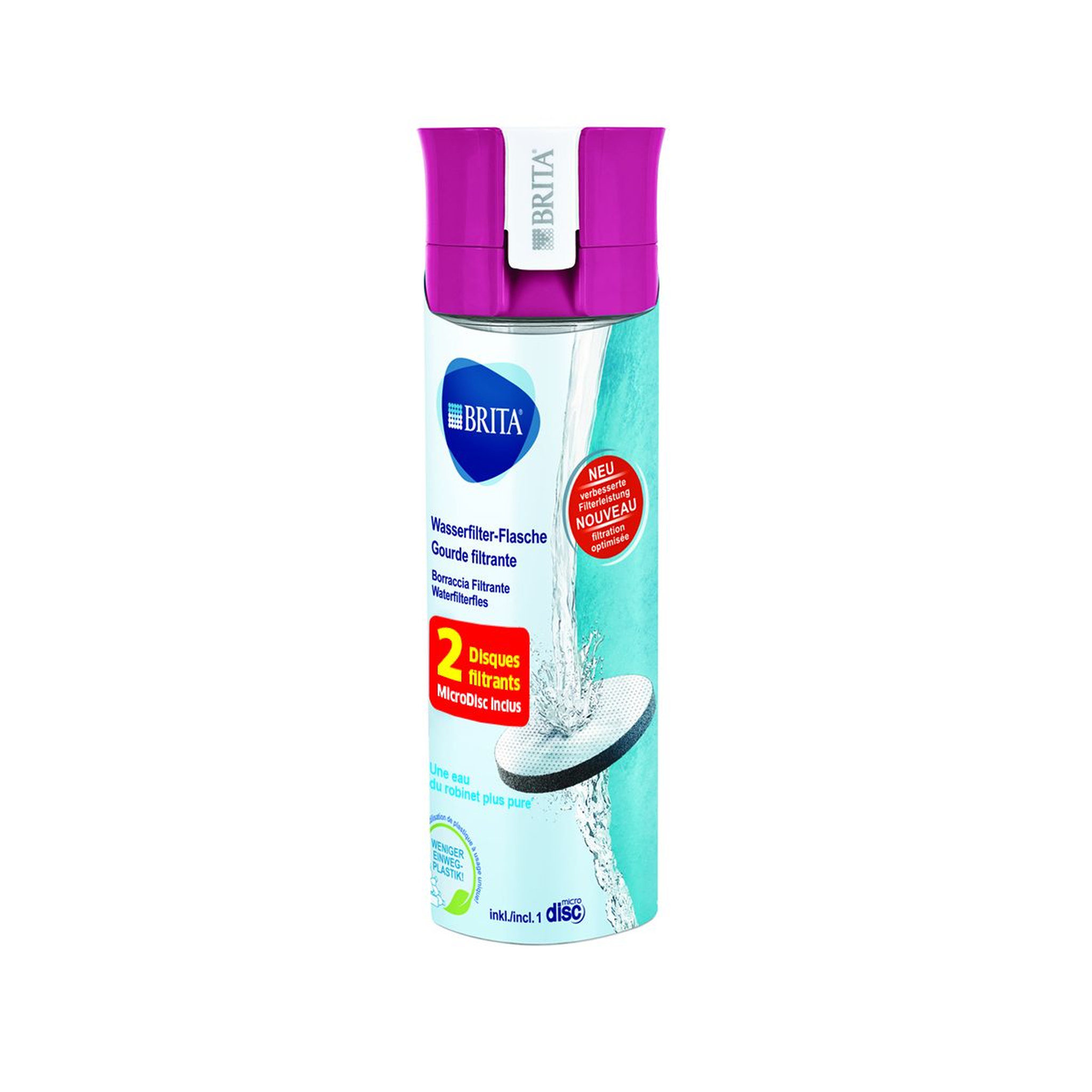 Voir la diapositive 2 : BRITA Gourde transparente rose + 2 microdiscs