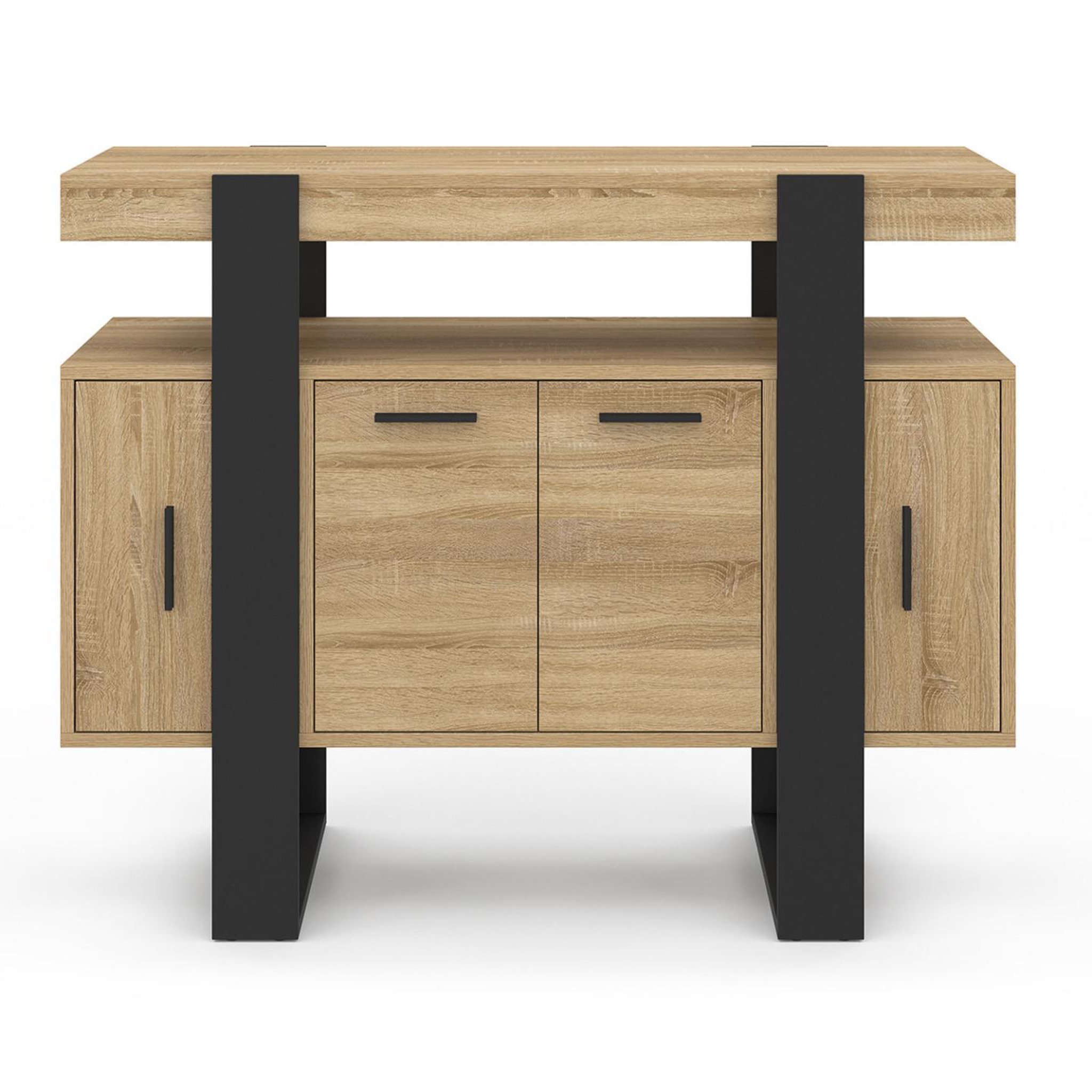 Voir la diapositive 3 : ID MARKET Buffet 100 cm phoenix 4 portes bois et noir