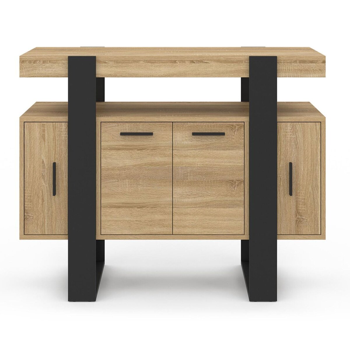 ID MARKET Buffet 100 cm PHOENIX 4 portes bois et noir