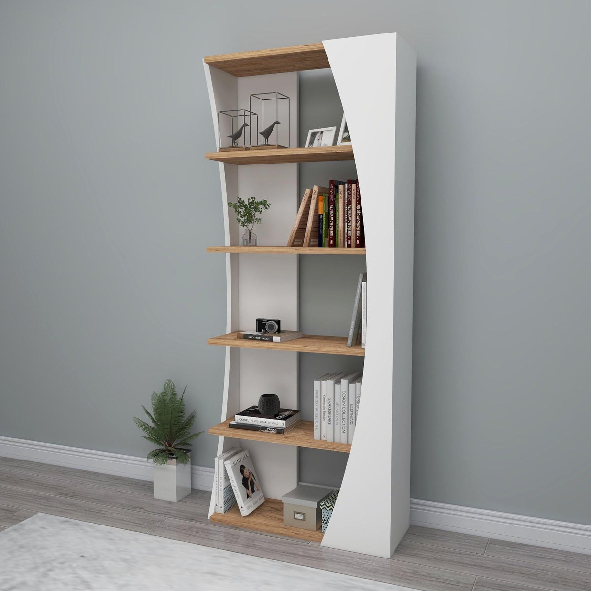 Habitat et Jardin Bibliothèque en bois  Selge   - 63 x 23 x 150 cm - Pin atlantiqueBlanc