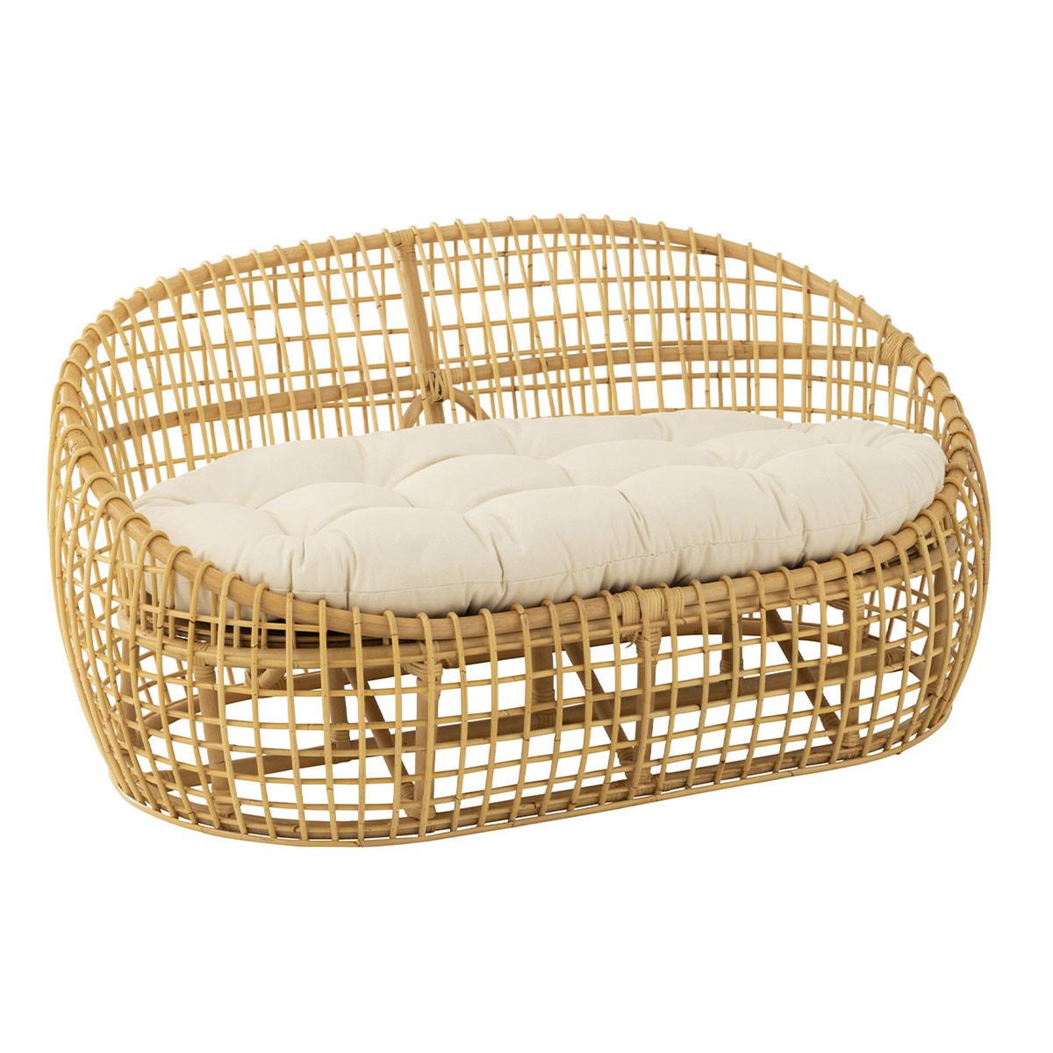 J-LINE Canapé 2 places rotin & coussin  lise  137cm naturel