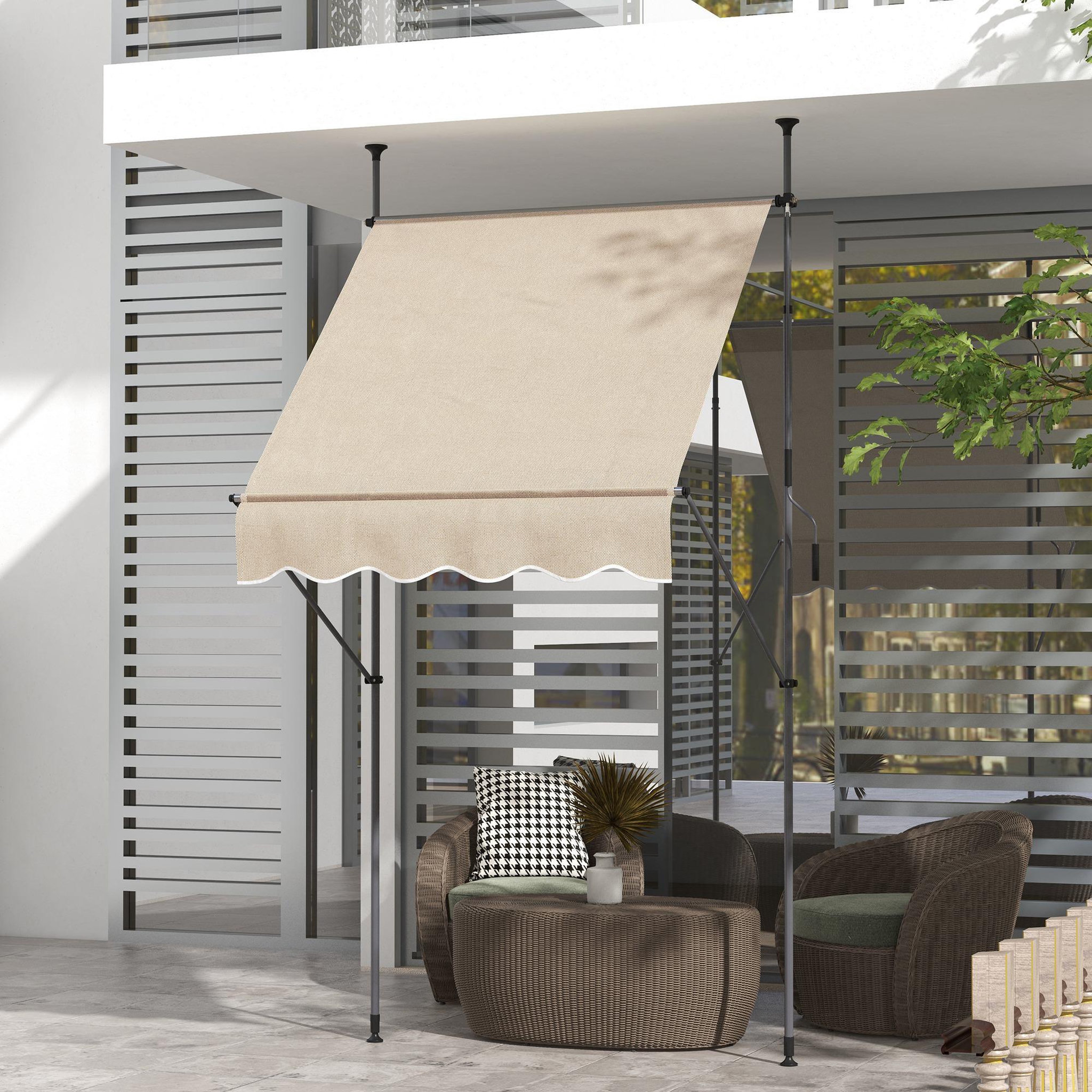 Voir la diapositive 2 : OUTSUNNY Store banne autoportant manuel rétractable 1,5L x 1,2l x 2,1-3H m inclinaison réglable métal alu polyester sable