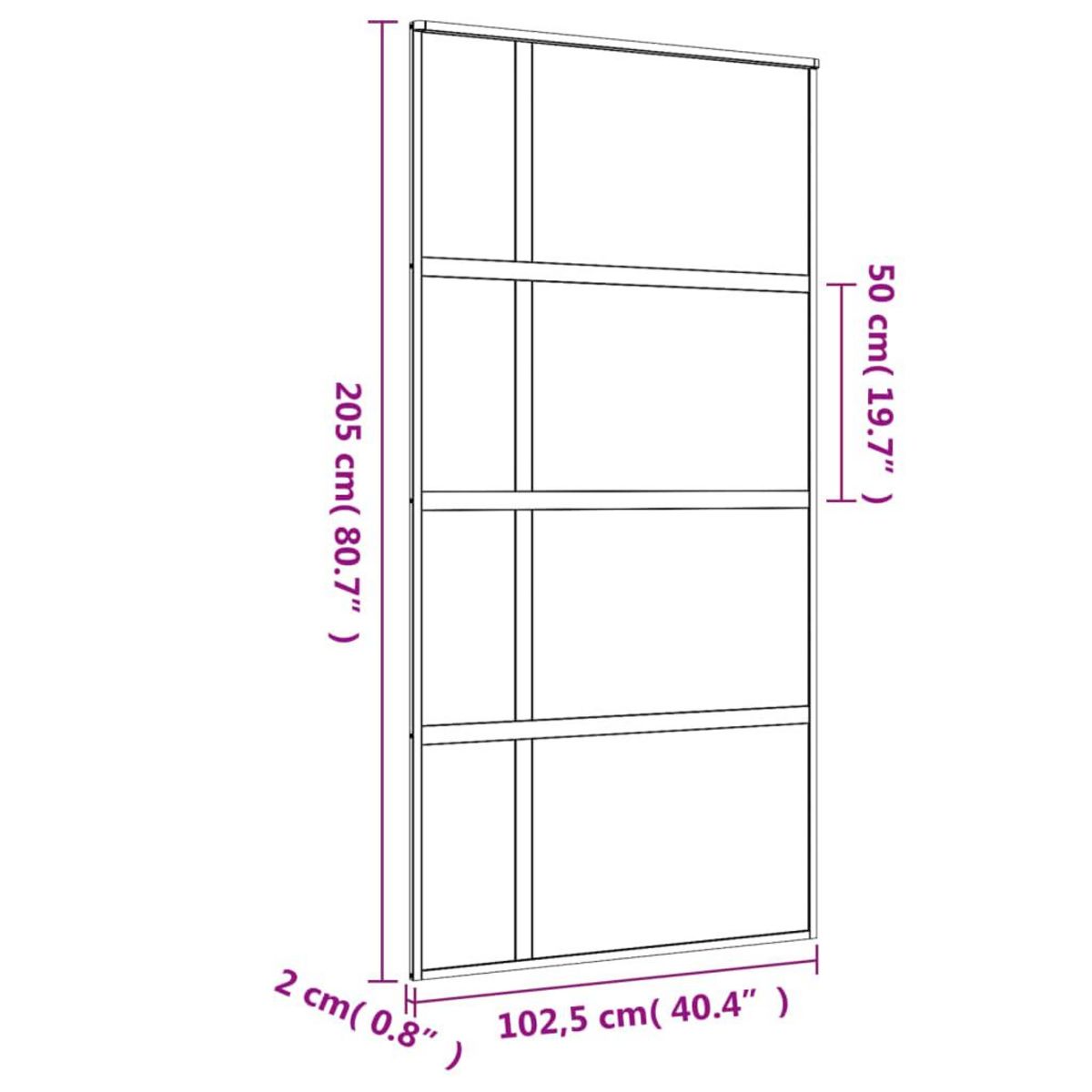 VIDAXL Porte coulissante dore 102,5x205 cm verre ESG depoli aluminium