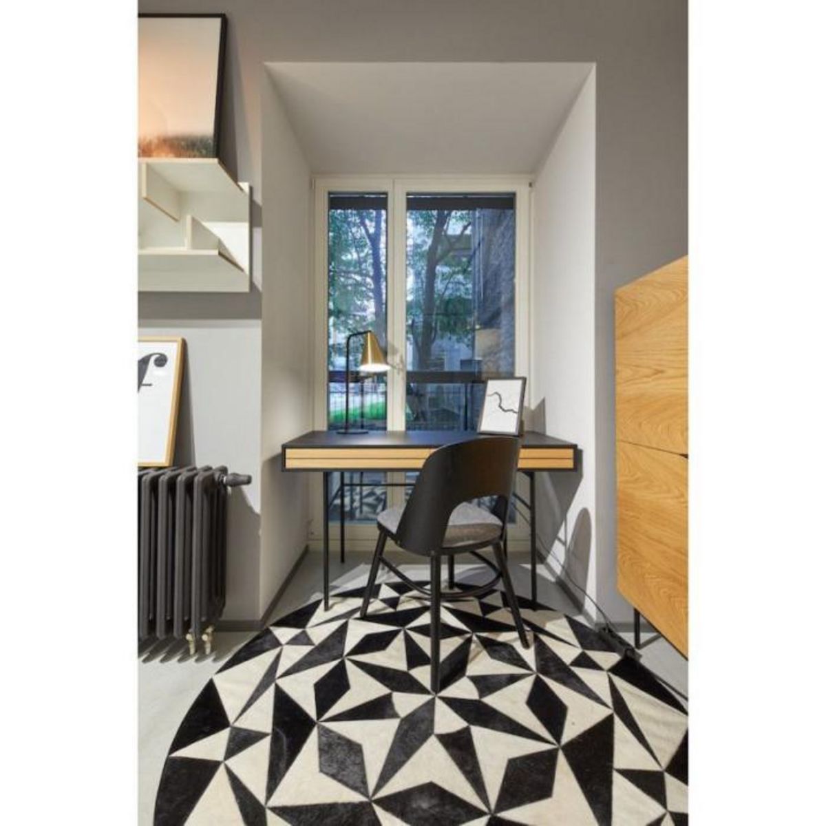 Paris Prix Bureau 2 Tiroirs en Bois  Stripe  130cm Chêne & Noir