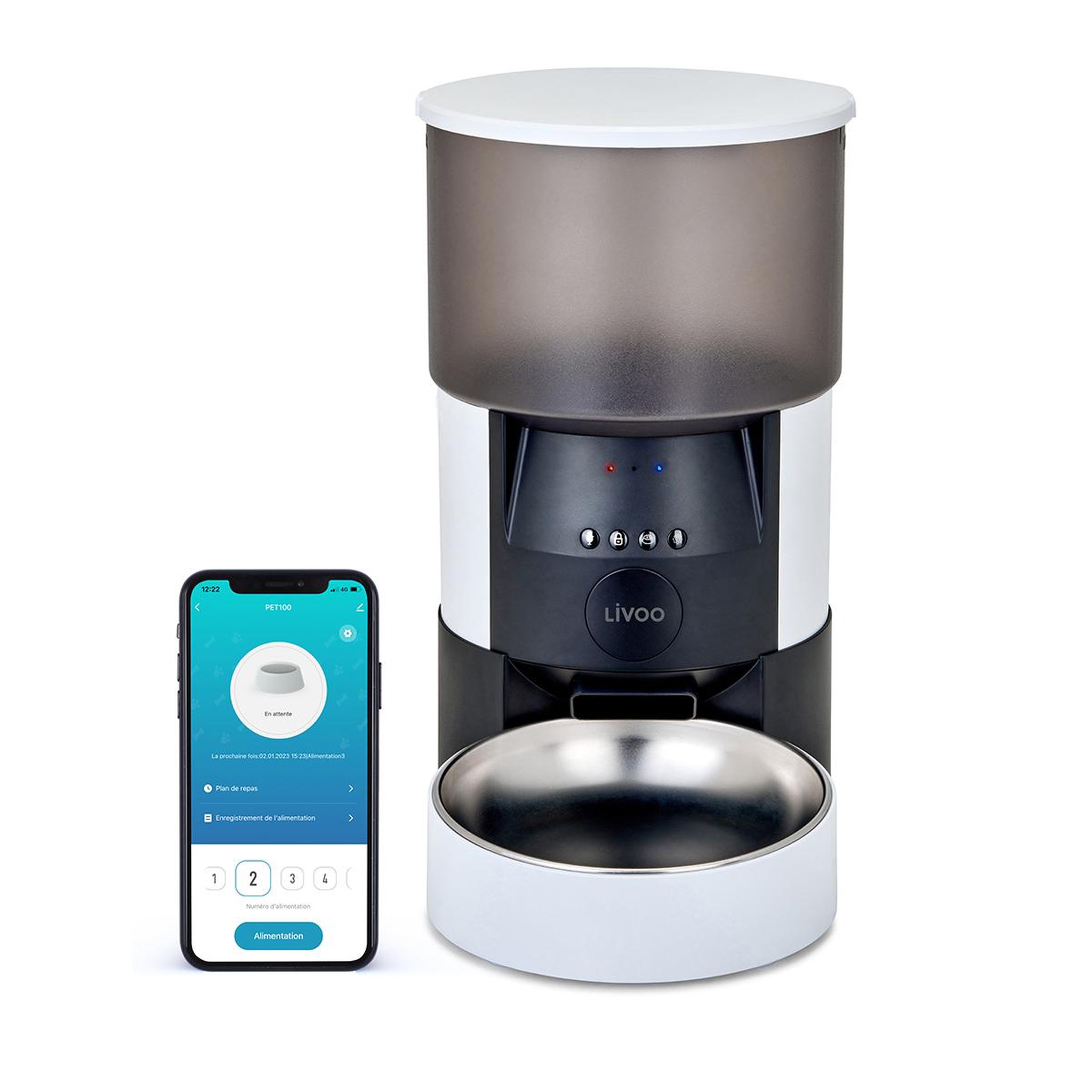 Voir la diapositive 5 : LIVOO Distributeur de croquettes automatique 5w blanc - PET100