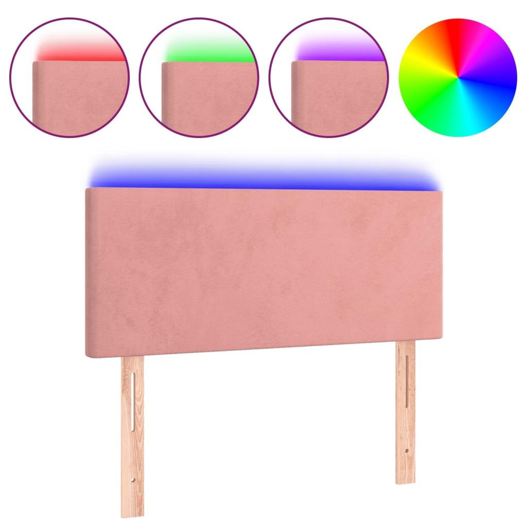 Voir la diapositive 2 : VIDAXL Tete de lit a LED Rose 100x5x78/88 cm Velours