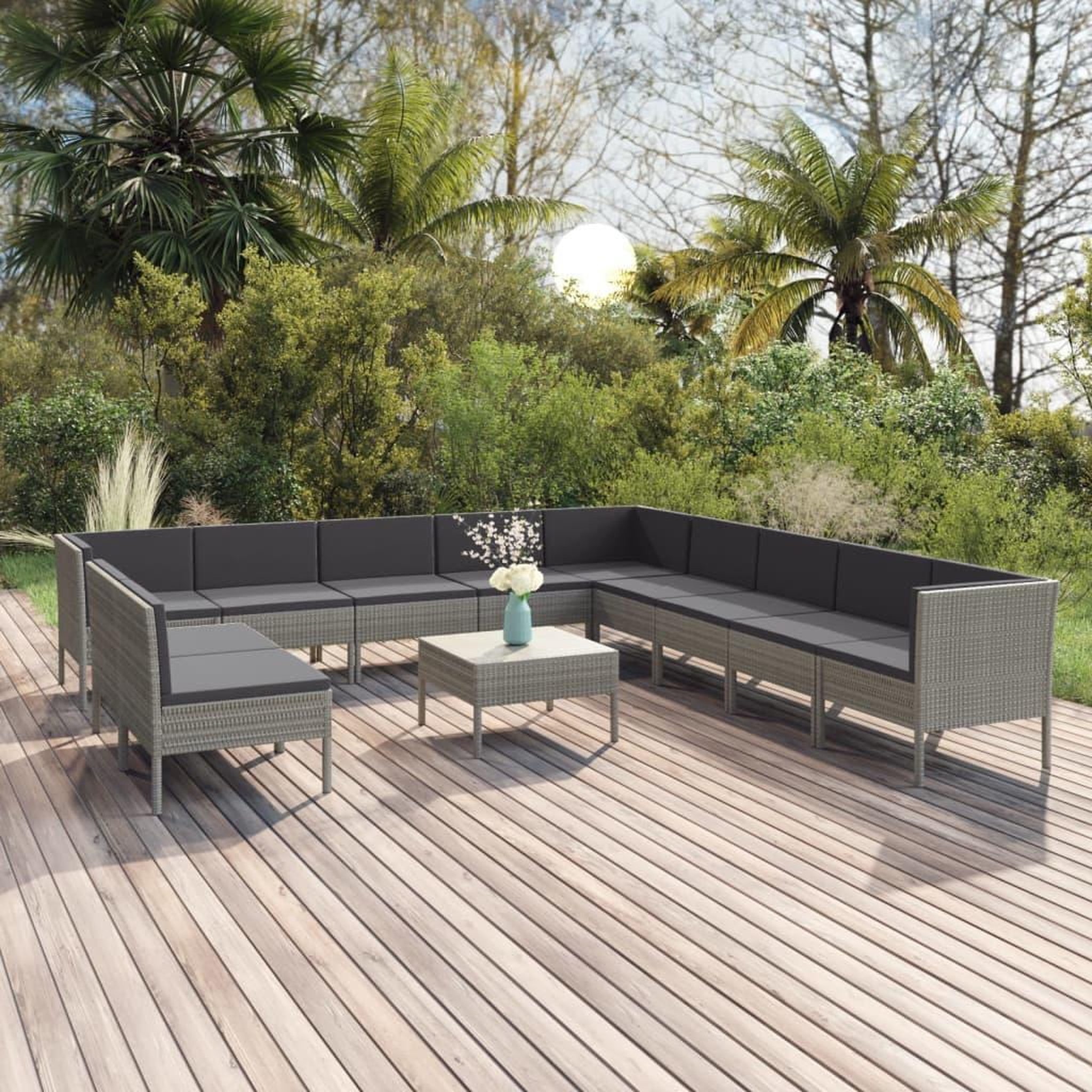Voir la diapositive 1 : VIDAXL Salon de jardin 12 pcs avec coussins Resine tressee Gris