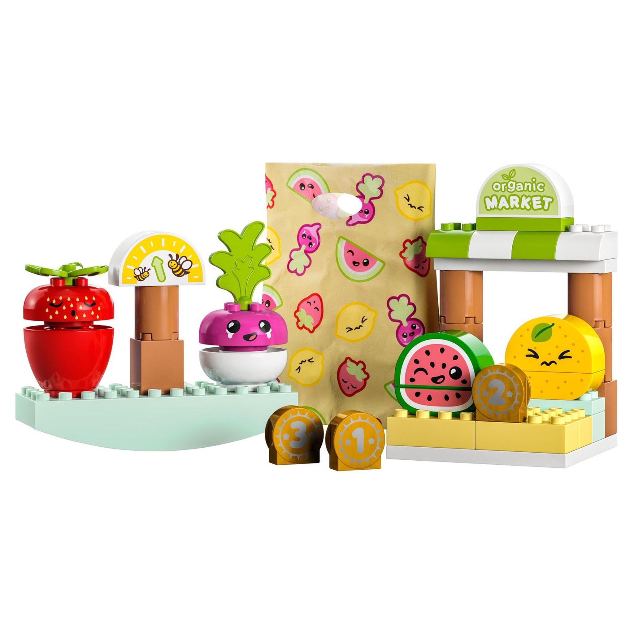 Voir la diapositive 3 : LEGO DUPLO 10983 - Le marché bio, Jeu sur la Nourriture, Fruits et Légumes, Apprentissage des Chiffres, Jouets Éducatifs à Empiler, Enfants
