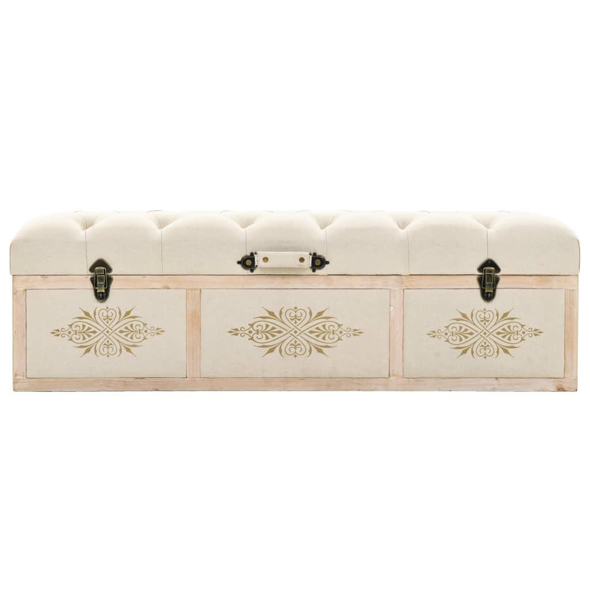 Voir la diapositive 3 : VIDAXL Banc de rangement 110 cm Creme Bois de sapin massif et tissu