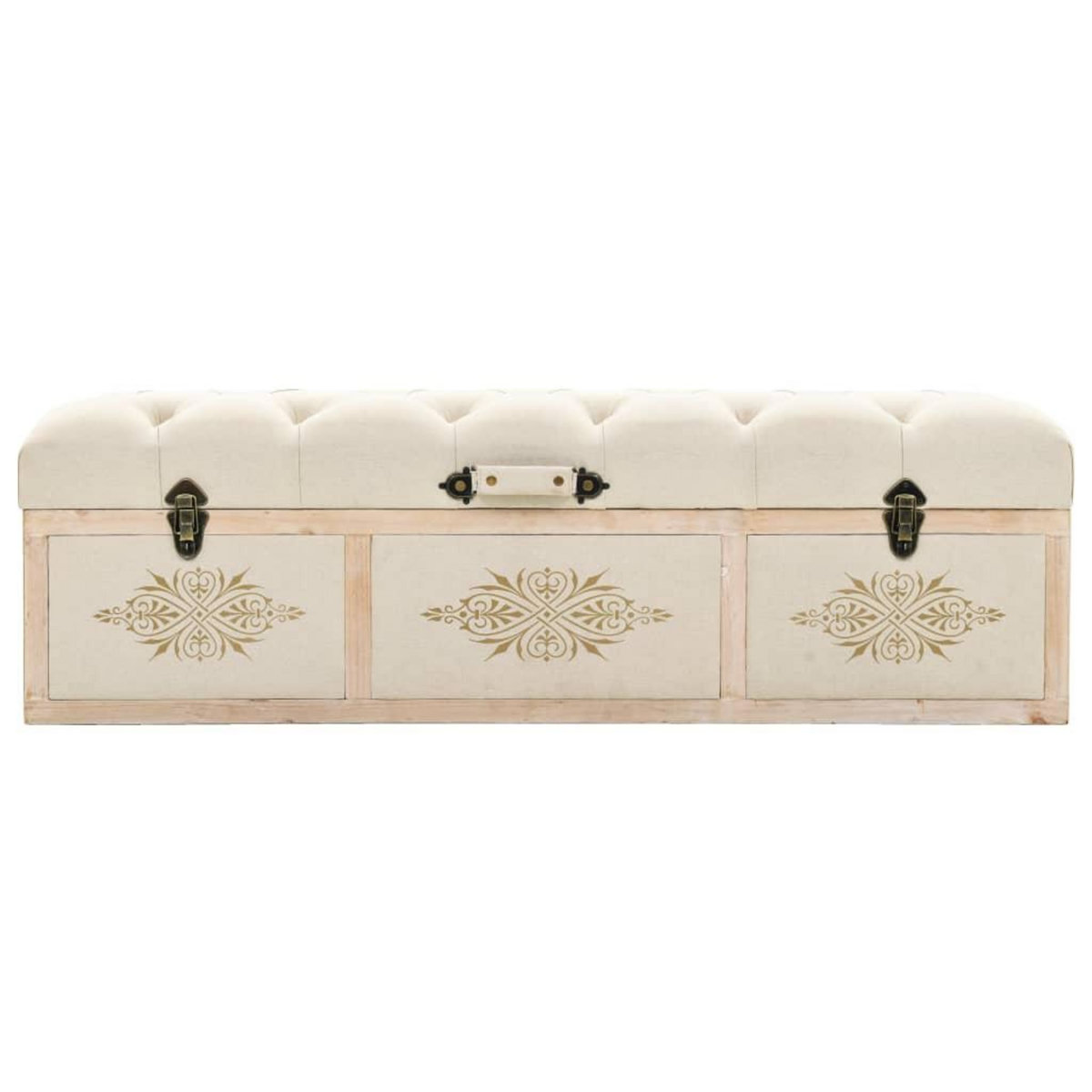 VIDAXL Banc de rangement 110 cm Creme Bois de sapin massif et tissu