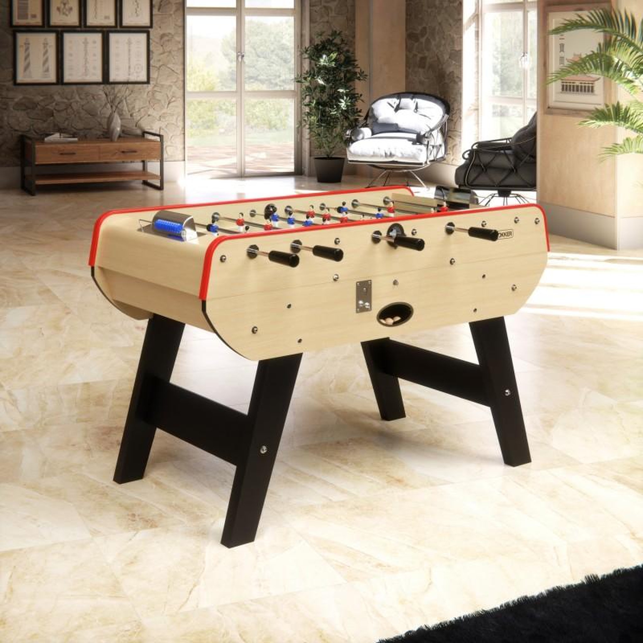 Voir la diapositive 2 : PLAY4FUN Baby-foot Olympic avec Monnayeur intégré, Barres Télescopiques et 10 Balles en Liège 149,5 x 77 x 95 cm  - Bois Clair