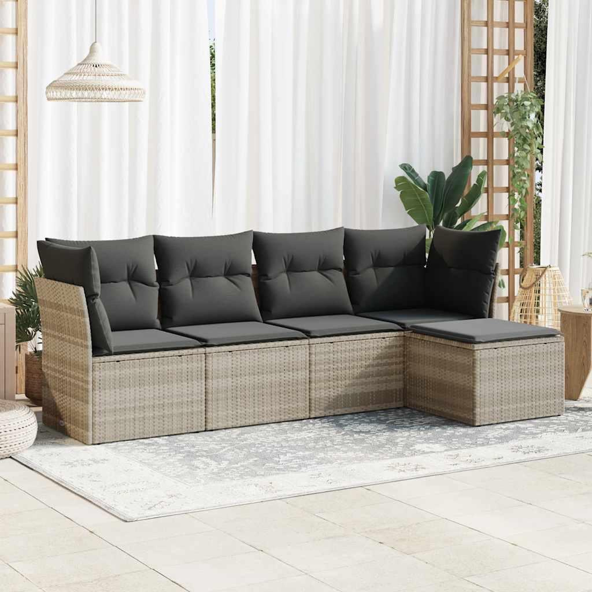 VIDAXL Salon de jardin 5 pcs avec coussins gris clair resine tressee