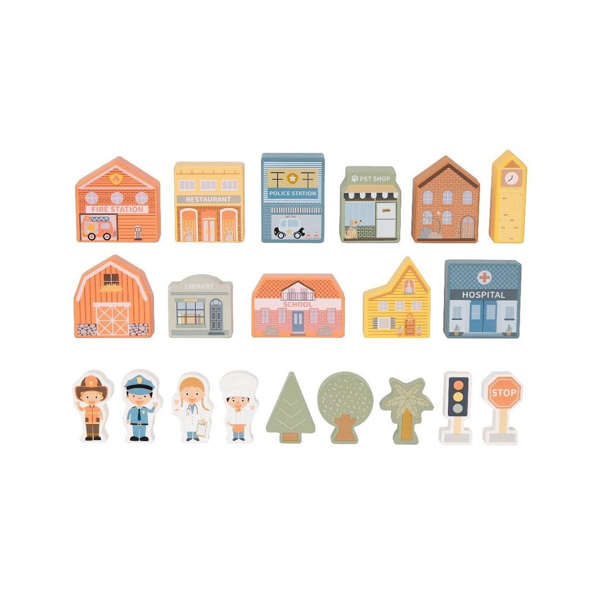 Voir la diapositive 3 : ELINELI Blocs de ville en bois- Maisons, personnages et accessoires