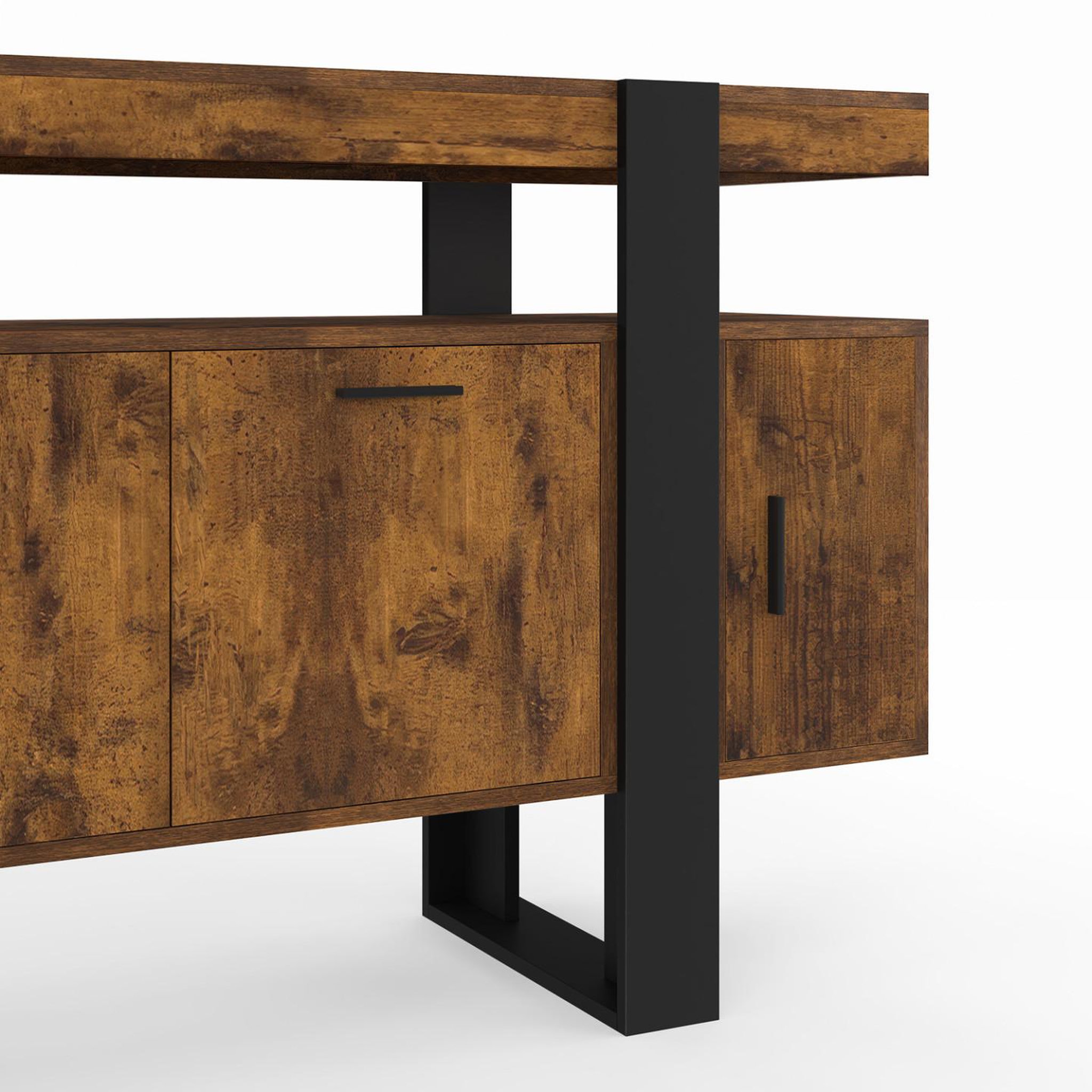 Voir la diapositive 6 : ID MARKET Buffet 140 cm phoenix 4 portes bois effet vieilli et noir