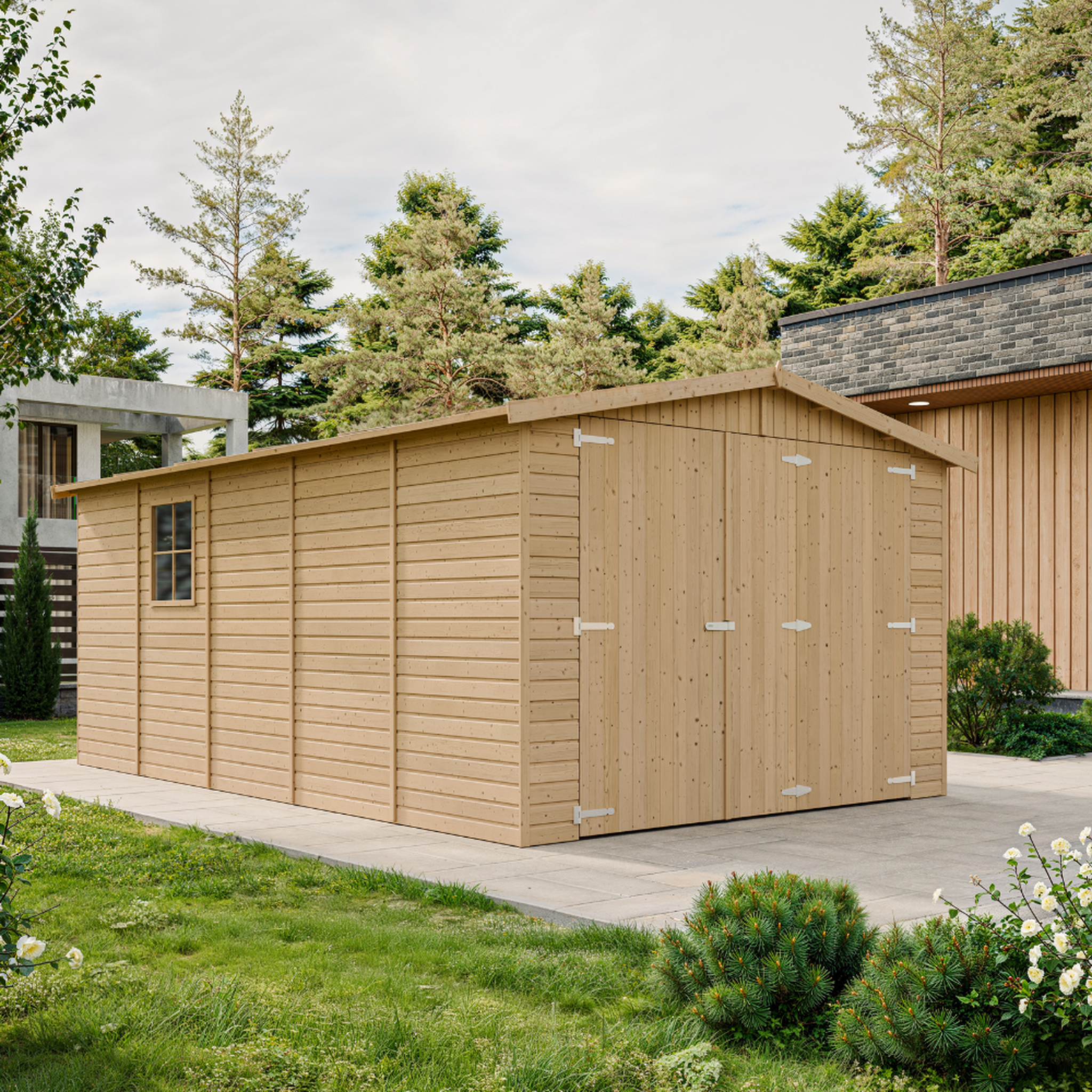 Voir la diapositive 4 : TIMBELA Garage en Bois Naturel - H222x516x324 cm/15 m² M101