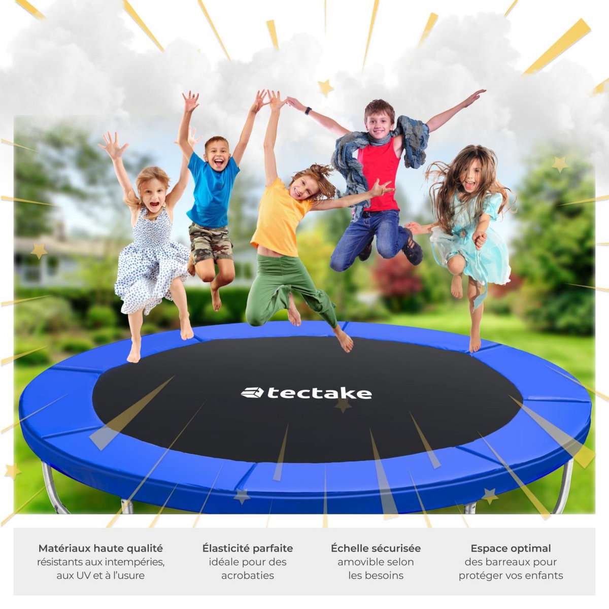tectake Trampoline modèle B Ø 457 cm, certifié GS pour un maximum de sécurité noir/bleu