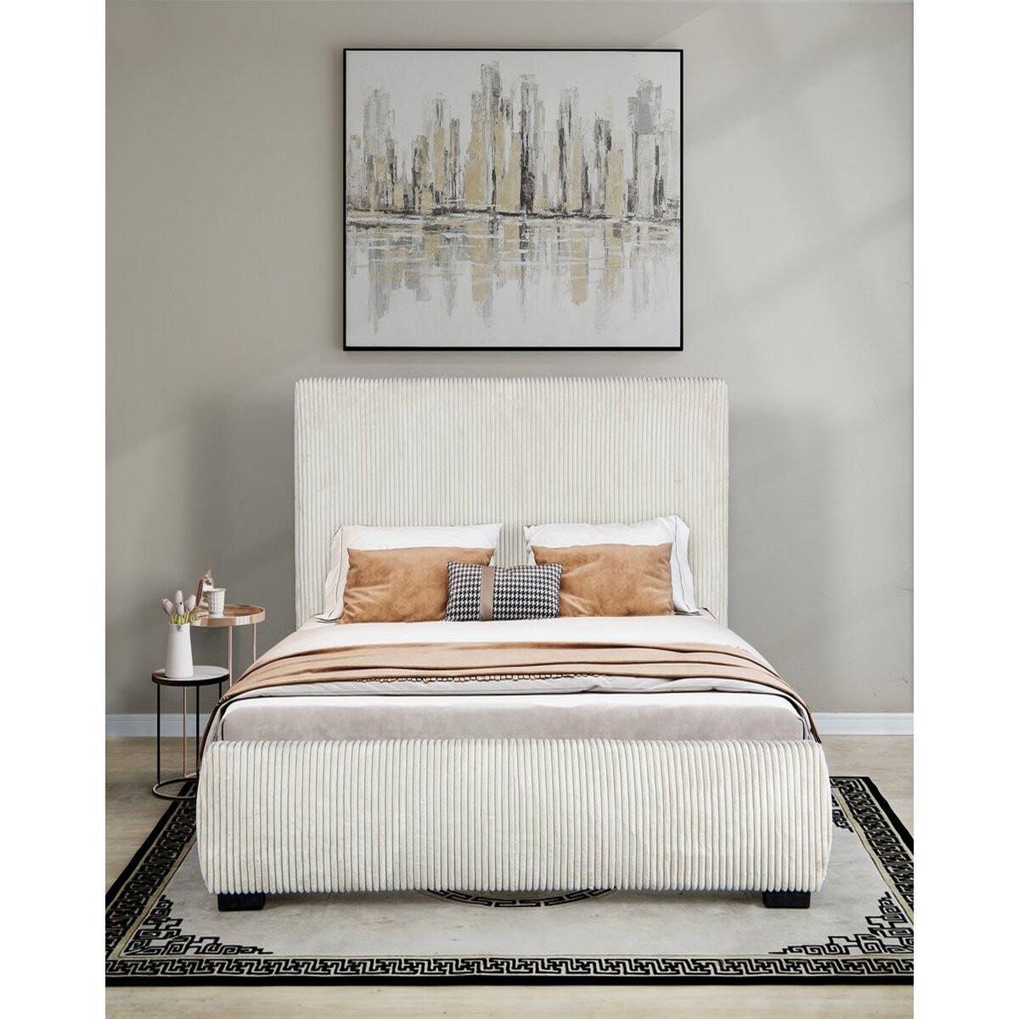 Voir la diapositive 2 : Habitat et Jardin Lit double en velours côtelé  montana  - 180 x 200 cm - beige
