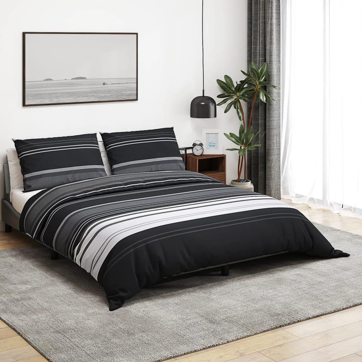 VIDAXL Ensemble de housse de couette noir et blanc 140x200 cm Coton