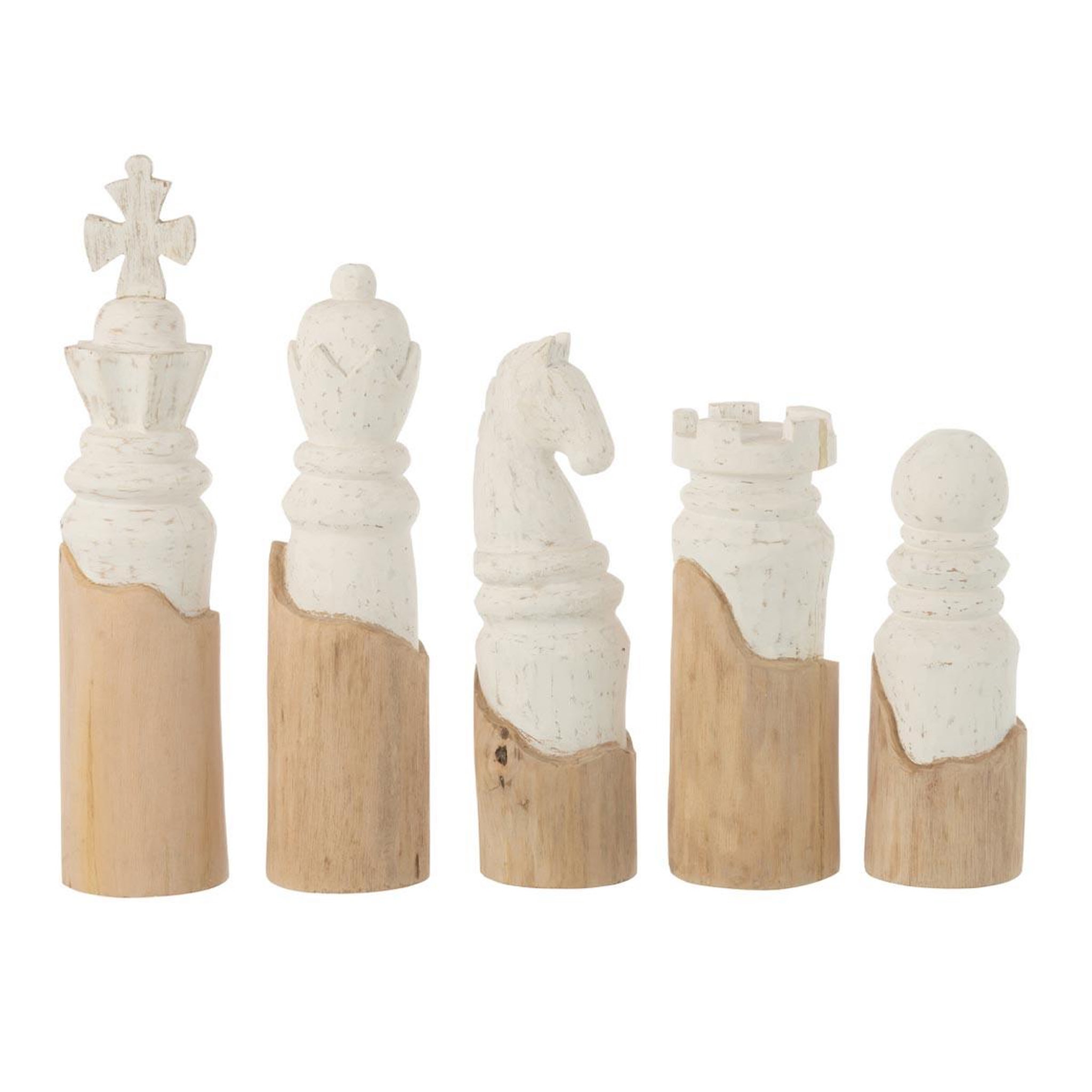 J-LINE Lot de 5 pièces d'échec  bois   48cm naturel & blanc