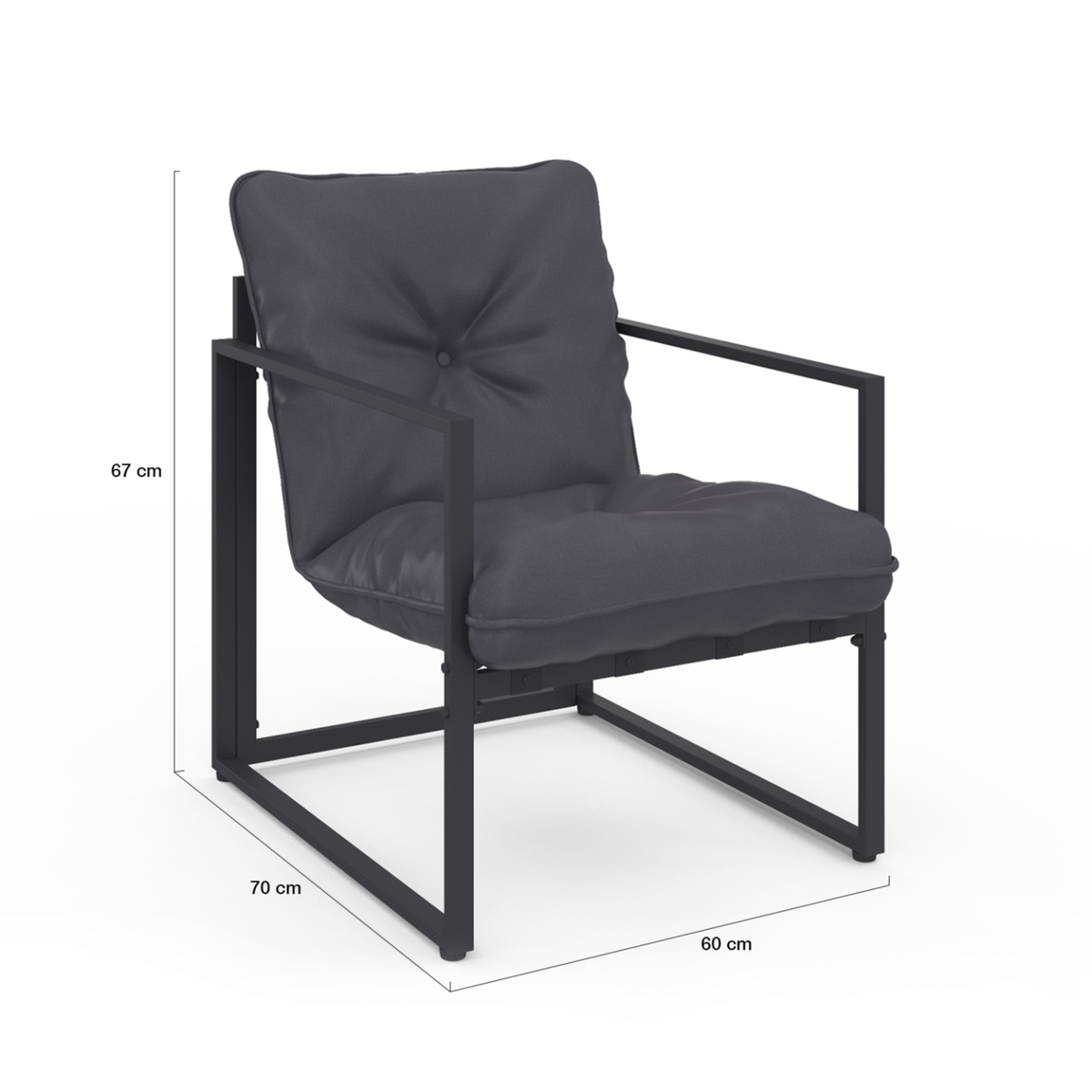 ID MARKET Salon de jardin bas NAIROBI 4 places en acier gris anthracite