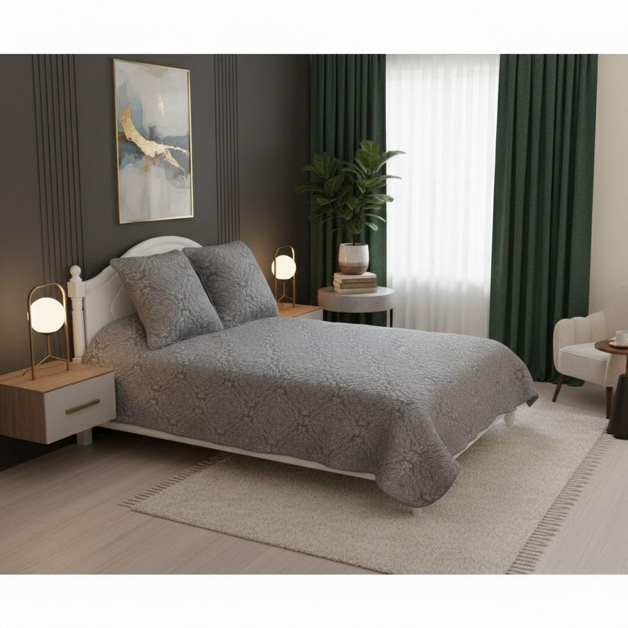 Voir la diapositive 2 : Eden Couvre lit + taies arabesque design et moderne