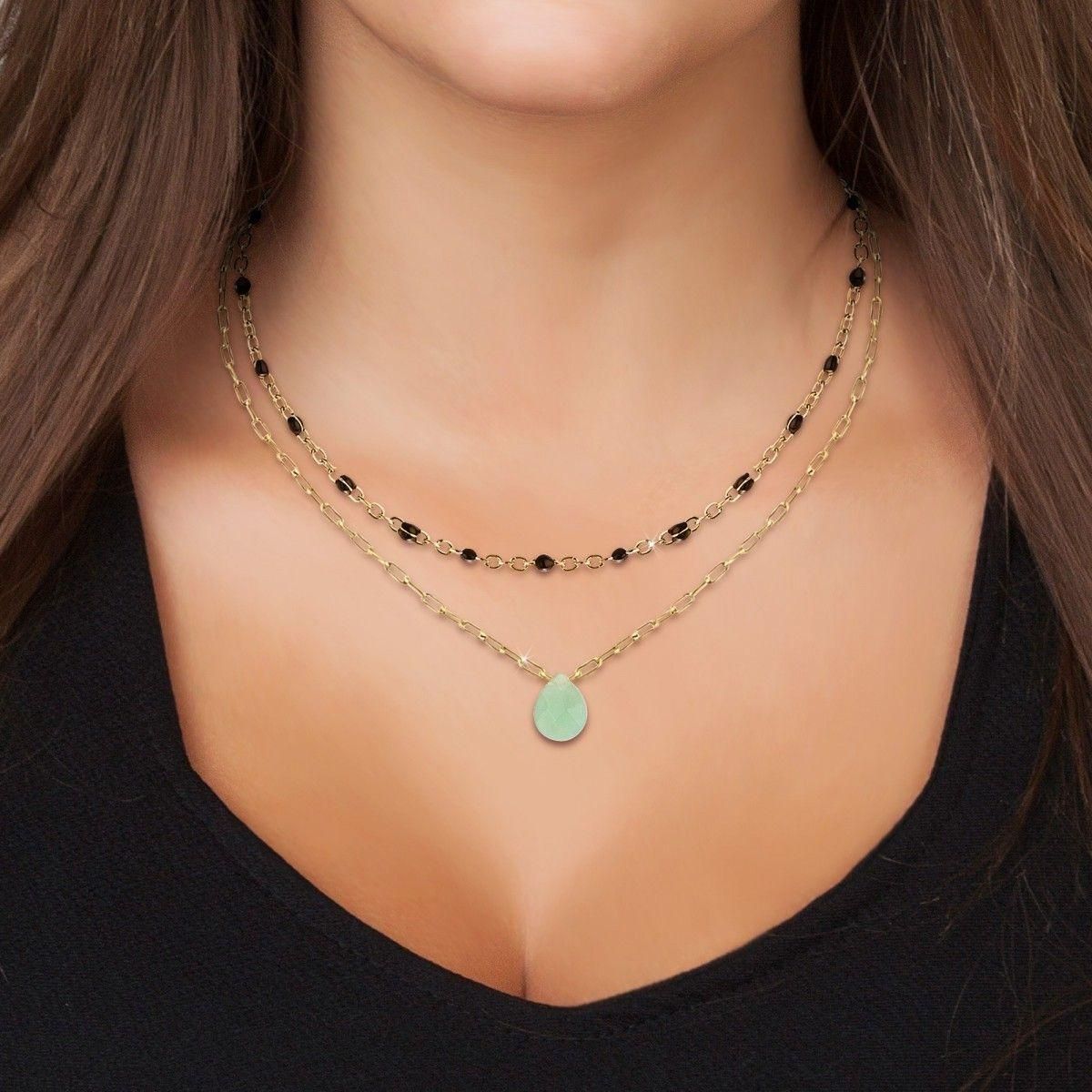 SC BOHEME Lot de 2 colliers SC Bohème en Acier Finement doré orné d'une Malachite