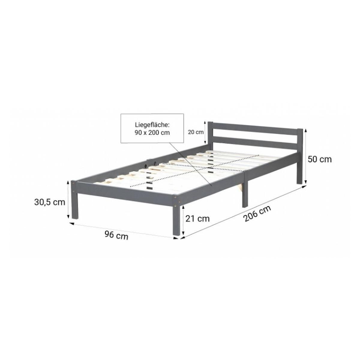 HomeStyle4U Lit simple en bois 90x200 gris